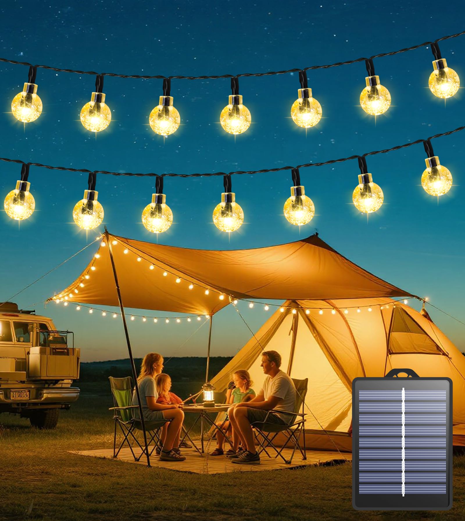 Solar Garden Lights Outdoor Waterproof, 10M 60LED Solar String Lights, Crystal Ball Solar Fairy Lights with 8 Modes, Timer&Memory, Decorative Lighting for Home,Yard,Party,Festival (Warm White)