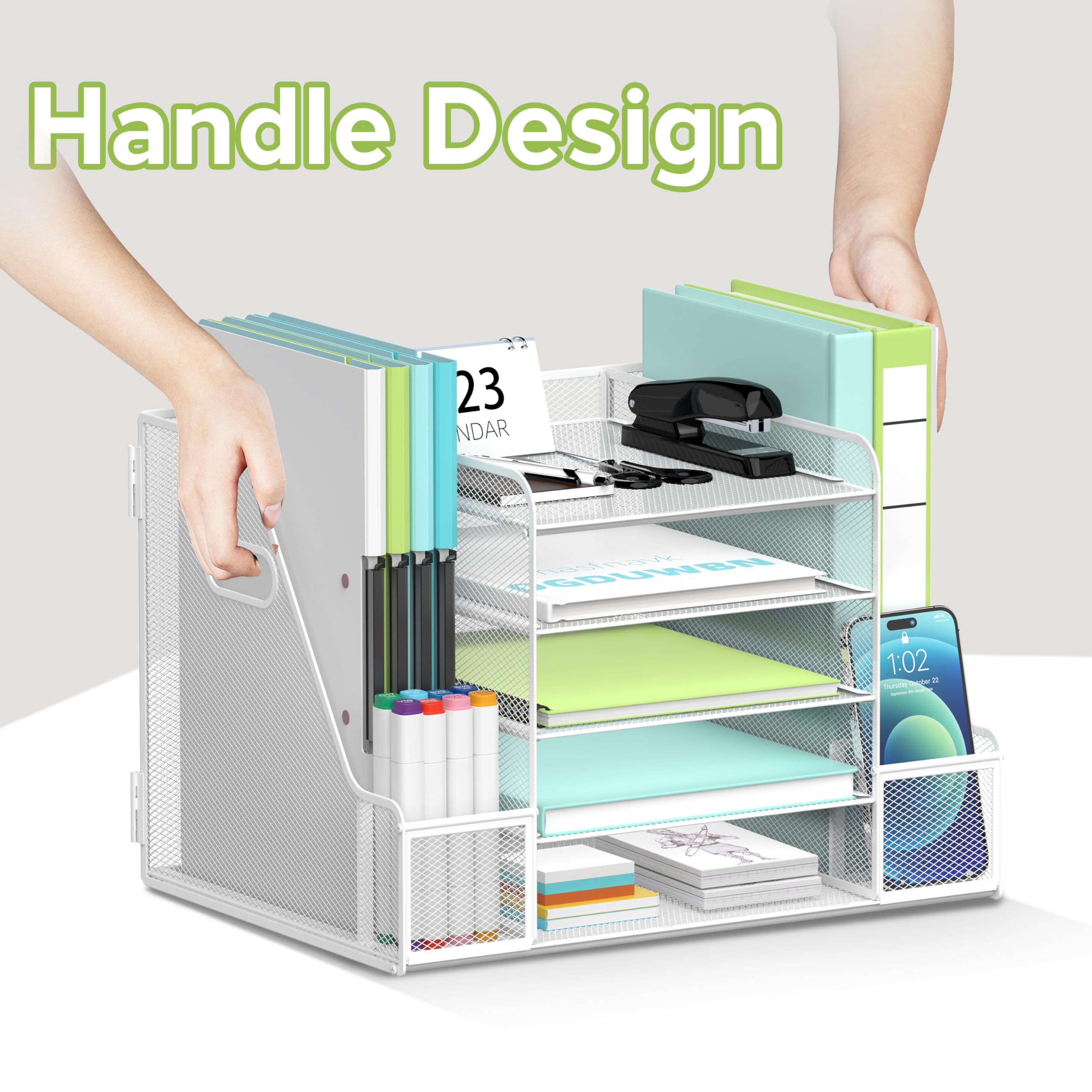 Schreibtisch-Organizer aus Netzstoff mit Aktenhalter, 5-stöckig, Papier-Briefablage, Organizer mit Zeitschriftenhalter, Schreibtisch-Organizer und Aufbewahrung für Bürobedarf, Zuhause oder
