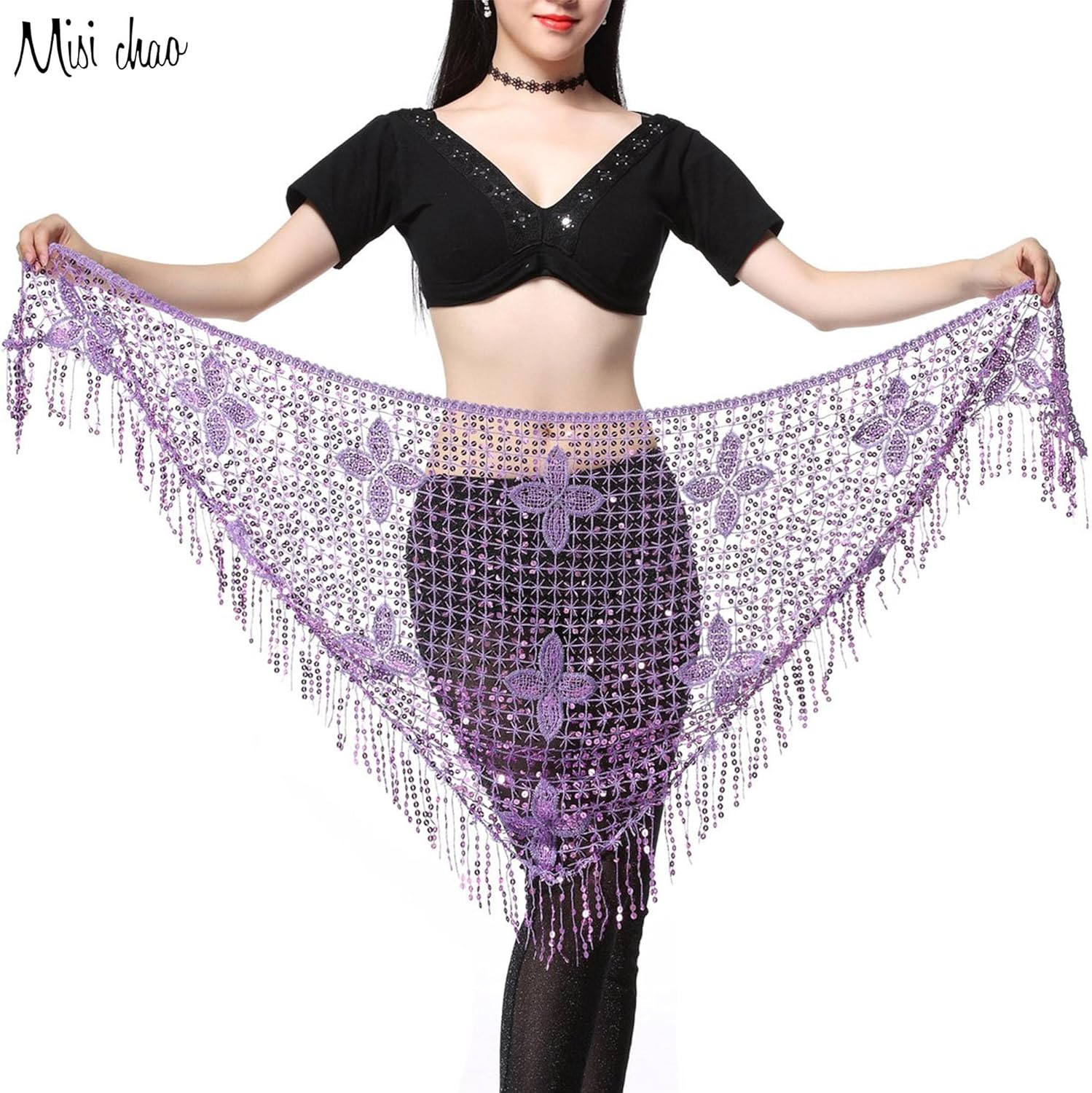 MISI CHAO Belly Dance Hip Scarf - Hip Skirt Belly Dancing Belt Triangle Shawl Tassel Belts Waist Chain for Women/Girls - Image 2