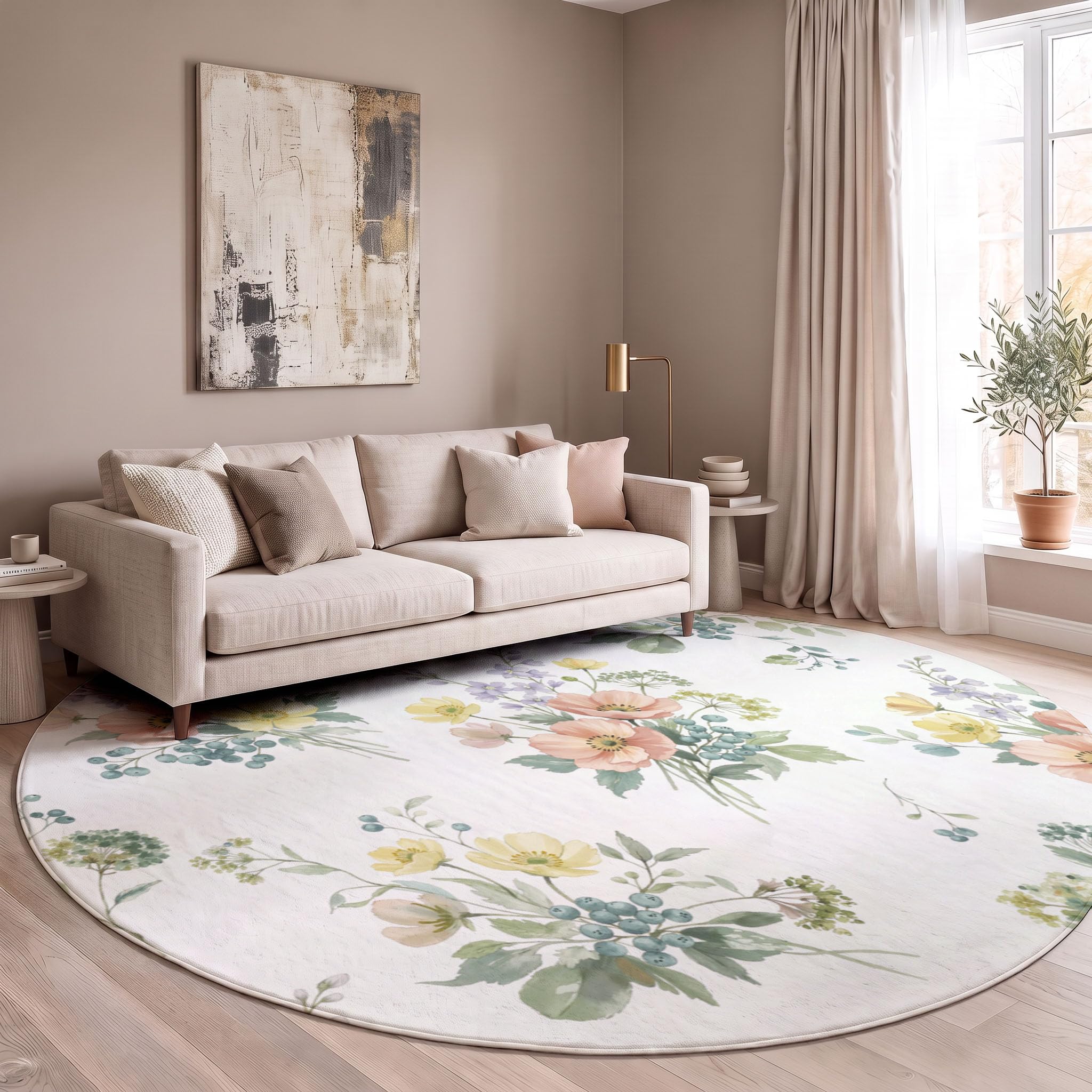 Tapis Plantes Aquarelles Fraîches Rond 180cm