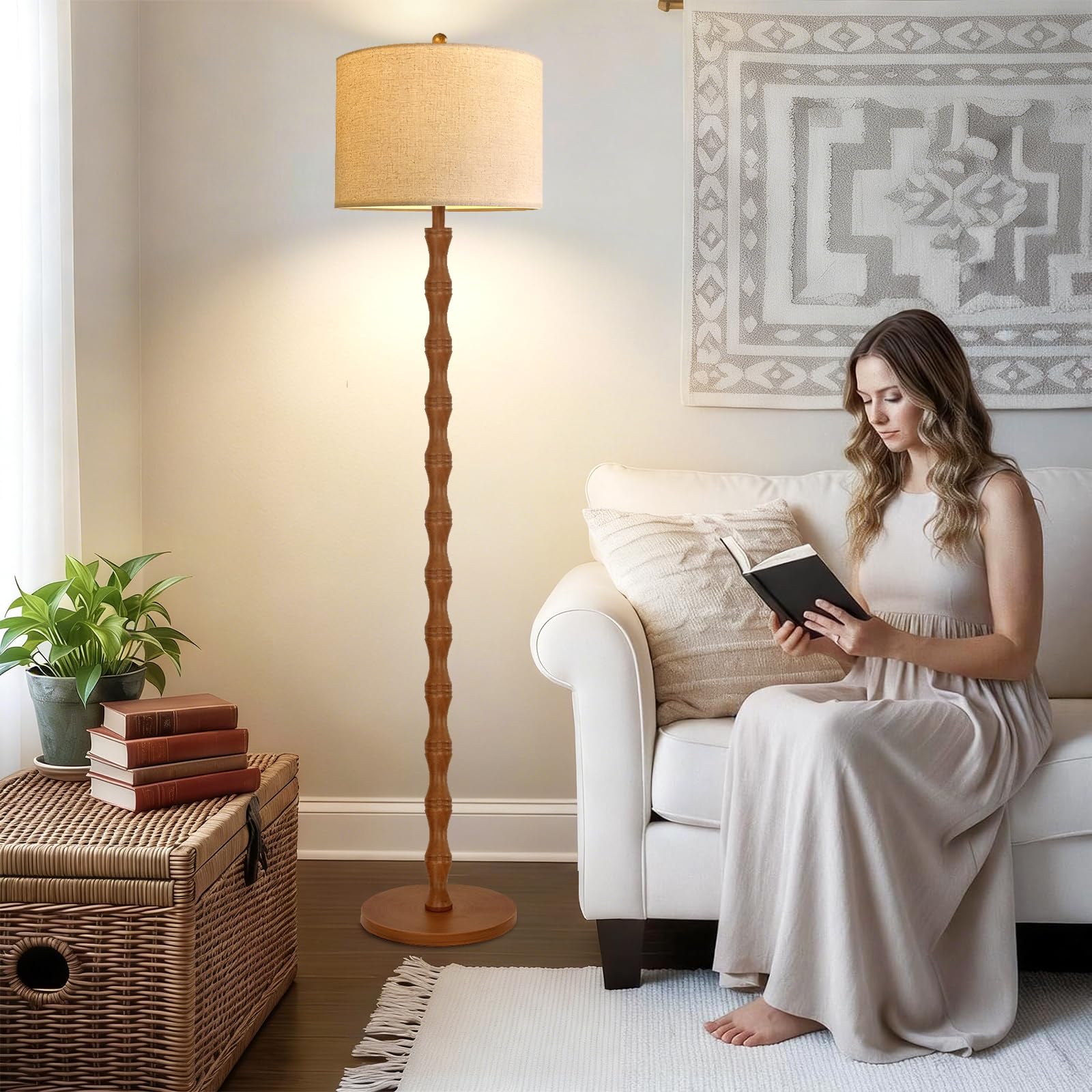 5 Wicker Floor Lamps That Throw the Coziest Light (2026) 3 ILLMTW Wood Floor Lamp - product photo