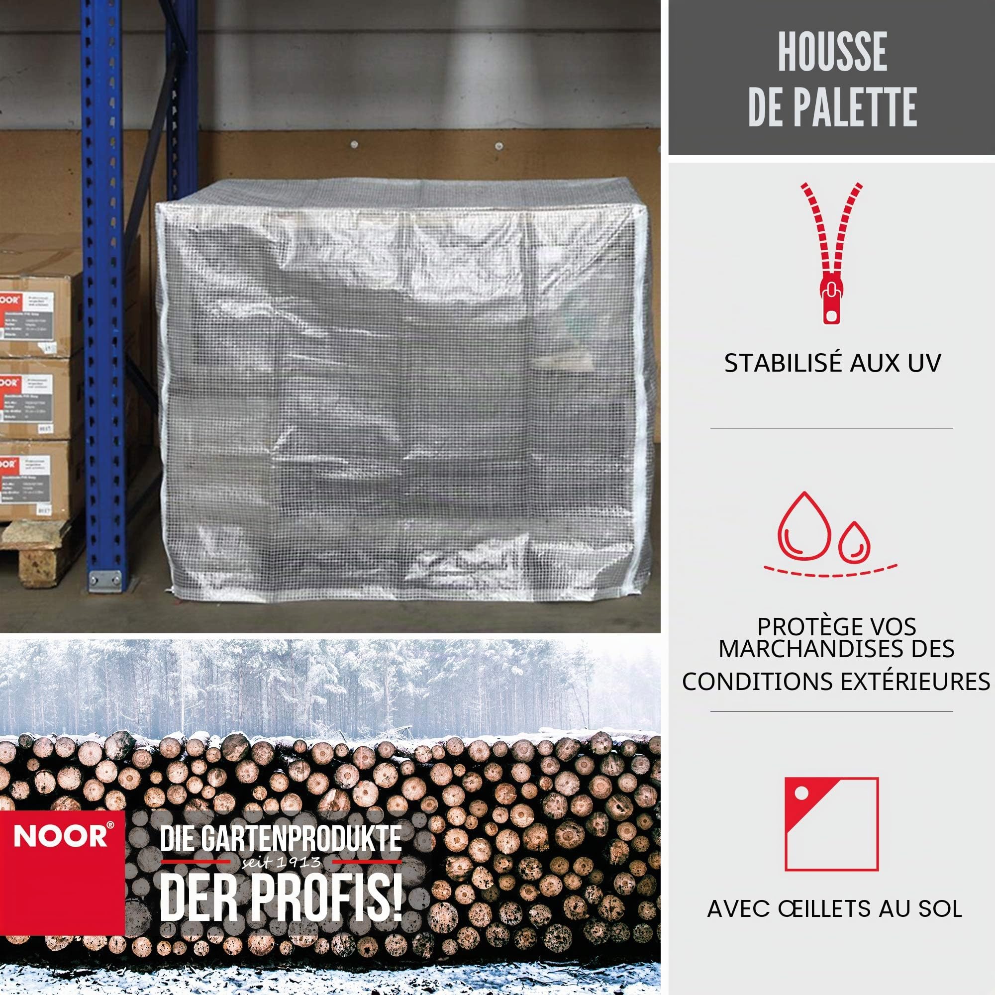 Noor 0107-PALH-01 Bâche de Protection pour Palette en PEBD Noir 125 x 85 x 98 cm 120 g/m²