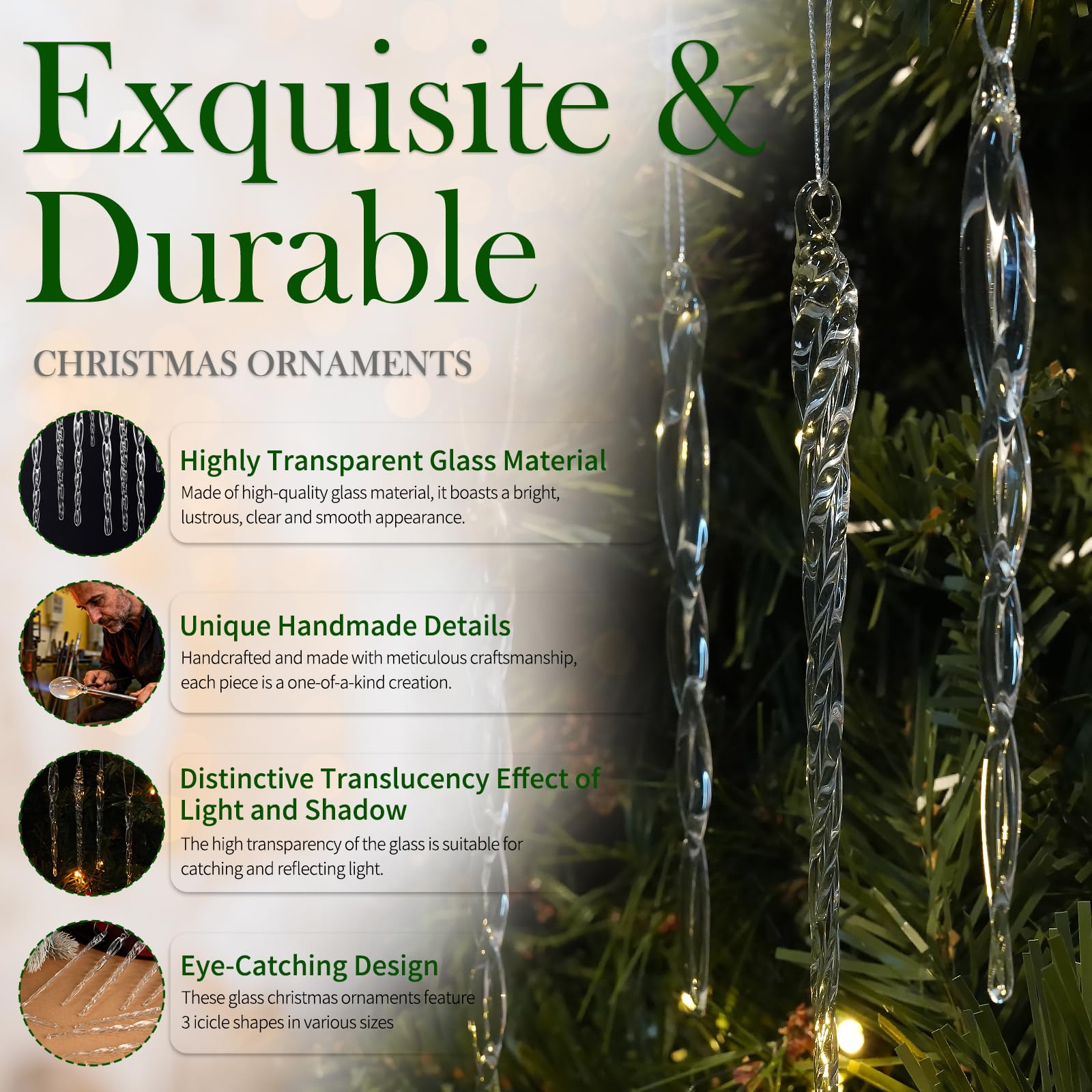 100 Stück Eiszapfen Ornamente für Weihnachtsbaumschmuck, Glas-Eiszapfen Baumschmuck, dekorative Kristall-hängende Weihnachtsdekorationen für Weihnachten, Frozen Winter Wonderland Hochzeit Party Dekor