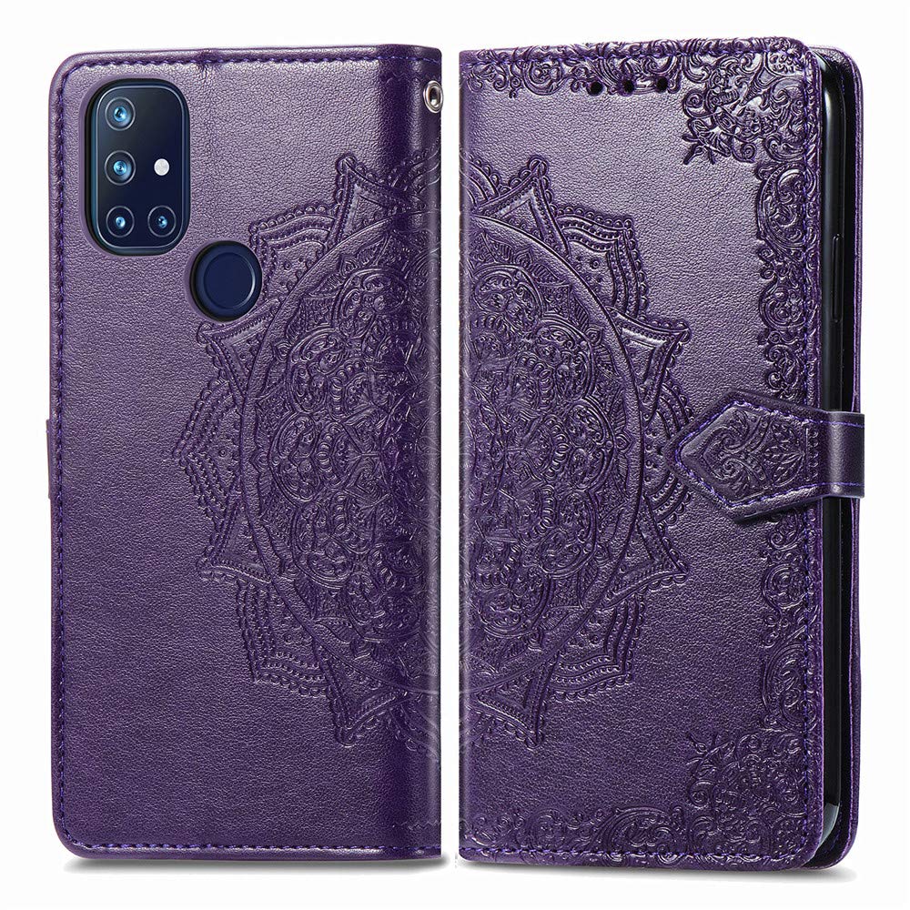 COTDINFOR Compatible with OnePlus Nord N10 5G Case Leather Wallet Flip Magnetic Closure Case Shockproof Protective with Card Slots Phone Case Compatible with OnePlus Nord N10 5G. SD Mandala - Purple
