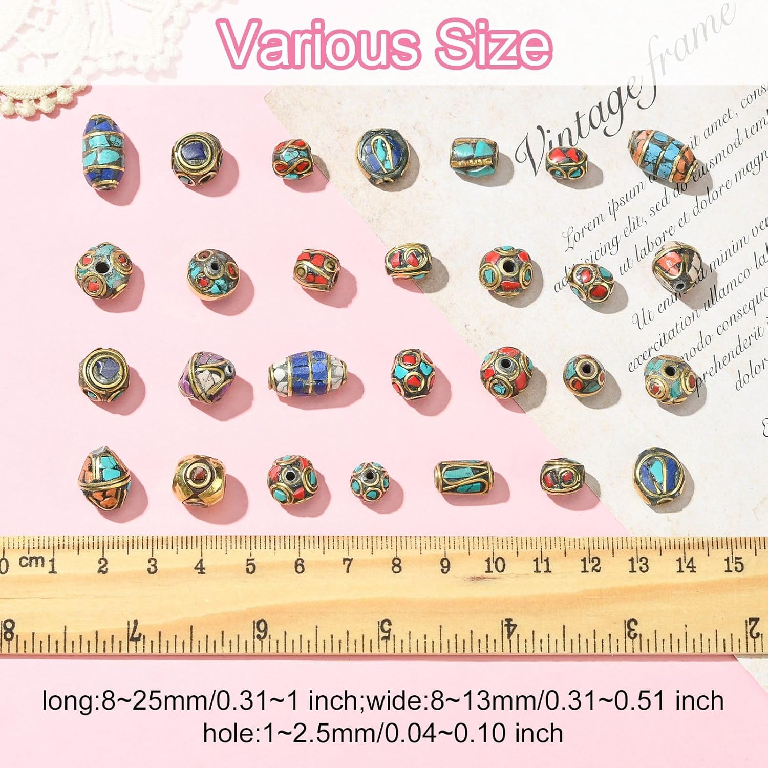 Ornazy 50 pcs Random Tibetan Synthetic Turquoise Coral Beads Round Column Mixed Spacer Beads Handmade Buddha Loose Beads for Bracelet Jewelry Making - Image 2