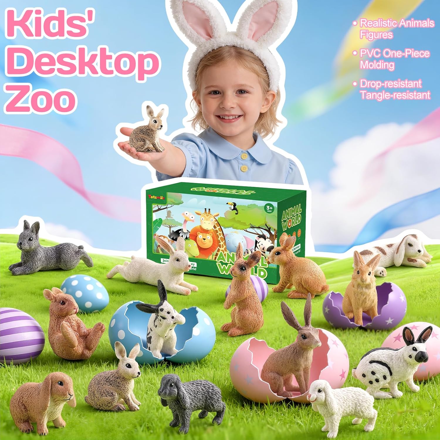 14 PCS Easter Bunny Figurines, Realistic Rabbit Animal Figures Toys for Kids, Cake Toppers, Easter Egg Fillers, Party Favors, Easter Decorations, Spring Decorations for Home