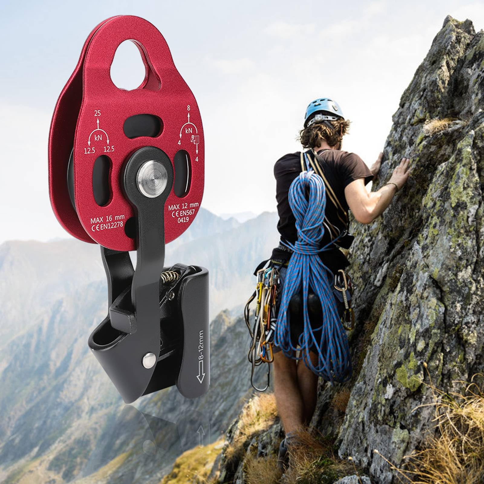 Polea de Escalada, 4KN Bloque de Polea de Cuerda de Aluminio de Aluminio Pesado para Montañismo, Alza, Espeleología, Rescate, Trabajo Aéreo
