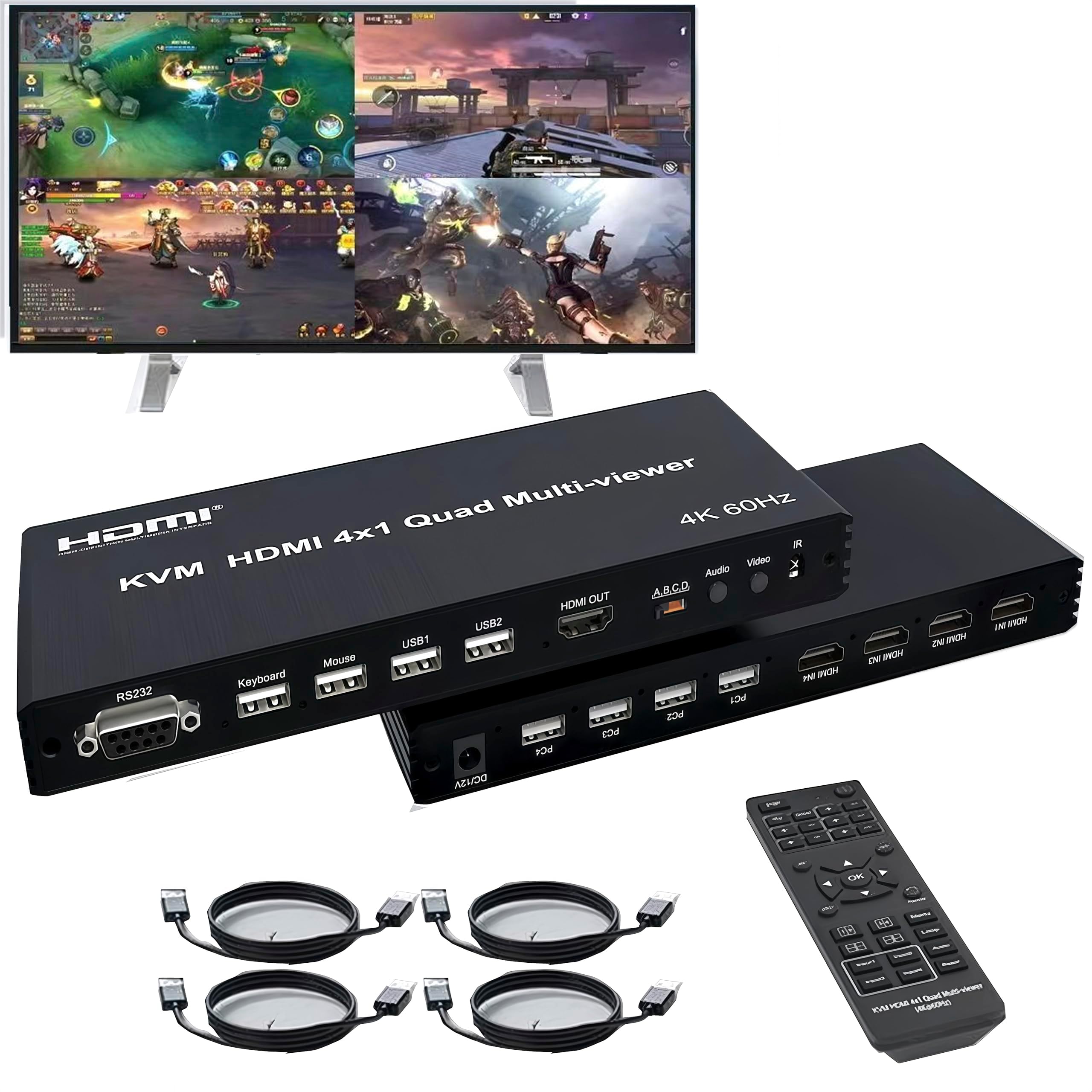 HDMI Multiviewer 4X1 with KVM PIP,4HDMI/4PC in 1 Out Seamless Switch 1 2 3 4 ...