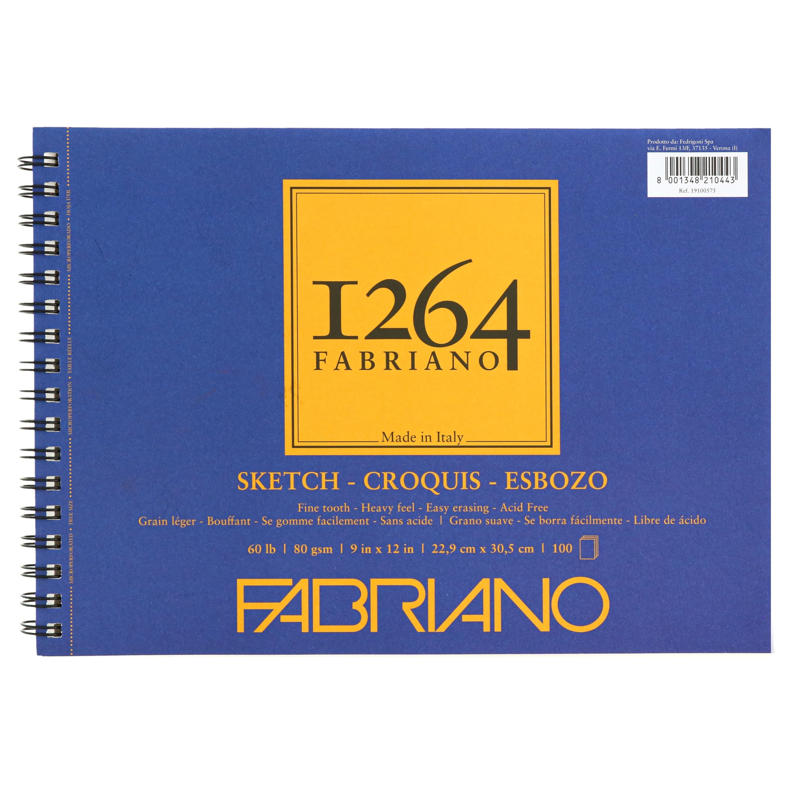 Bloc à croquis Fabriano papier crème clair 30,5 x 22,9 cm pour dessin