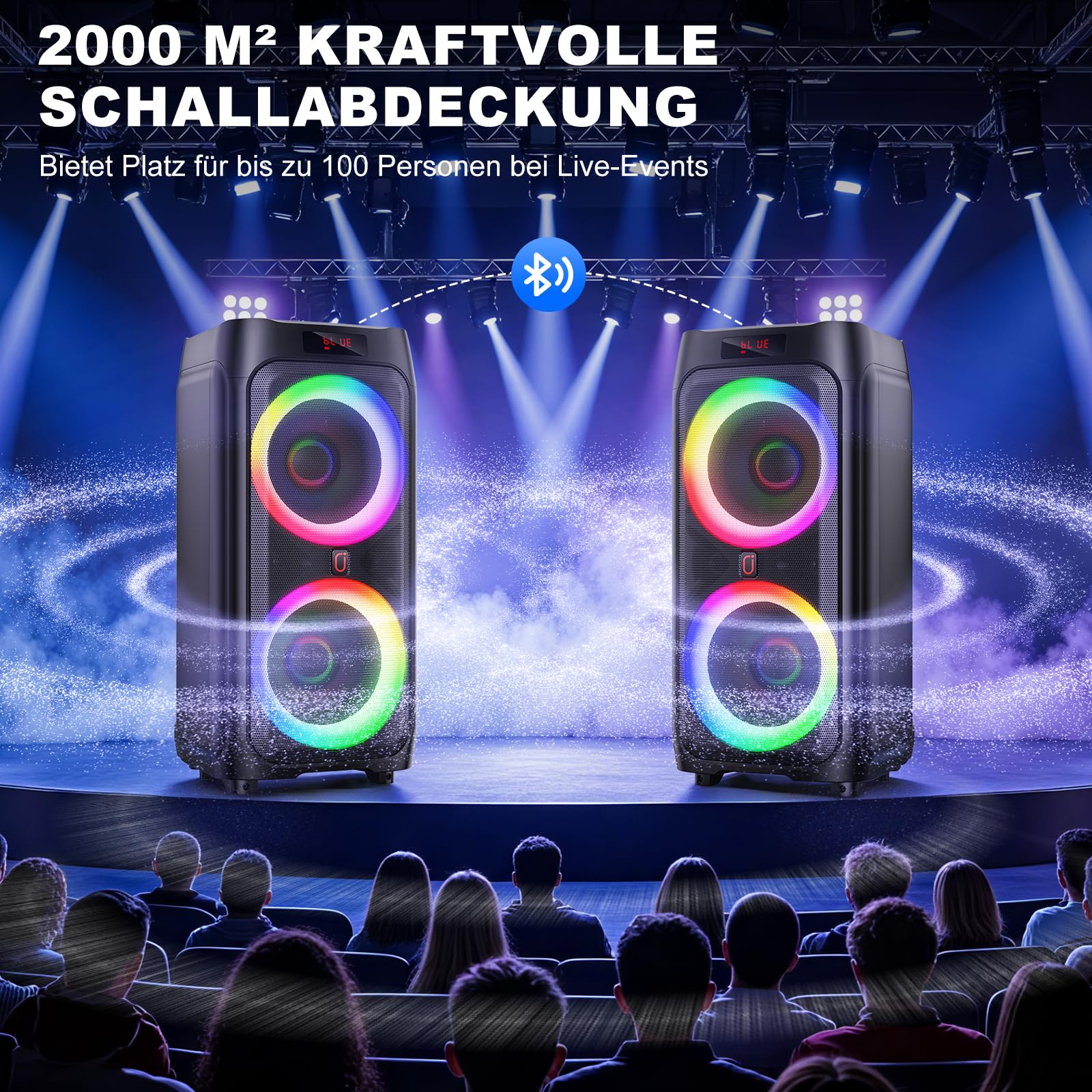 HWWR Karaoke Maschine mit 2 Mikrofones, großer Tragbaren Bluetooth Lautsprecher mit RGB-Licht, Karaoke Anlage für Karaoke, Hausparty, PA-System für Erwachsene Partybox Unterstützt TWS,TF/USB, AUX,Rec