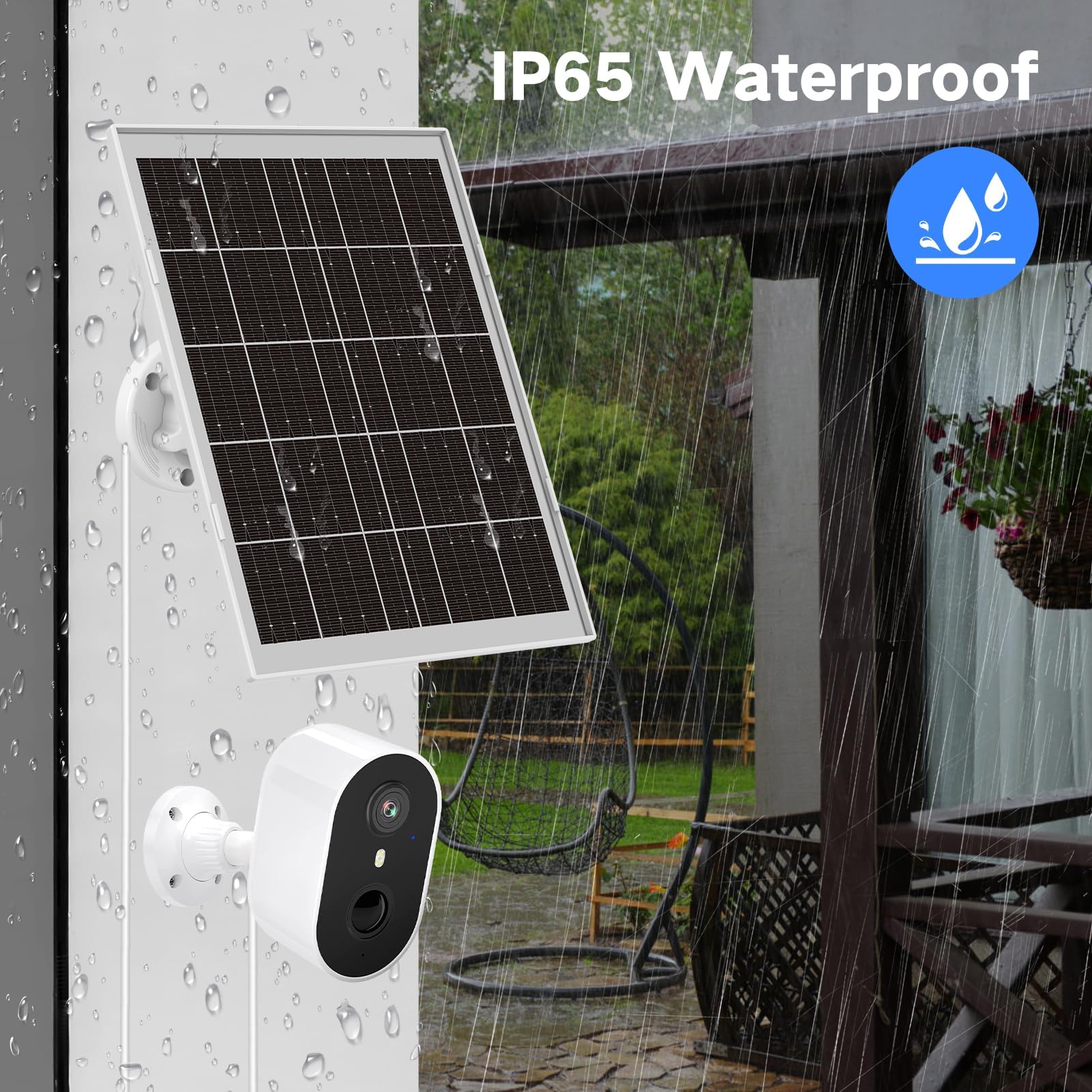 Pannello solare da 8 W per telecamera di sorveglianza, batteria esterna, pannello solare IP65 con 3 in 1 USB‑C/Micro/DC, con supporto a 360° e cavo da 3 m, modulo solare 5 V compatibile con fotocamera