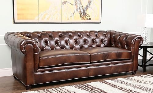 Abbyson Living Sofá de cuero toscano, diseño Chesterfield, acolchonado, marrón