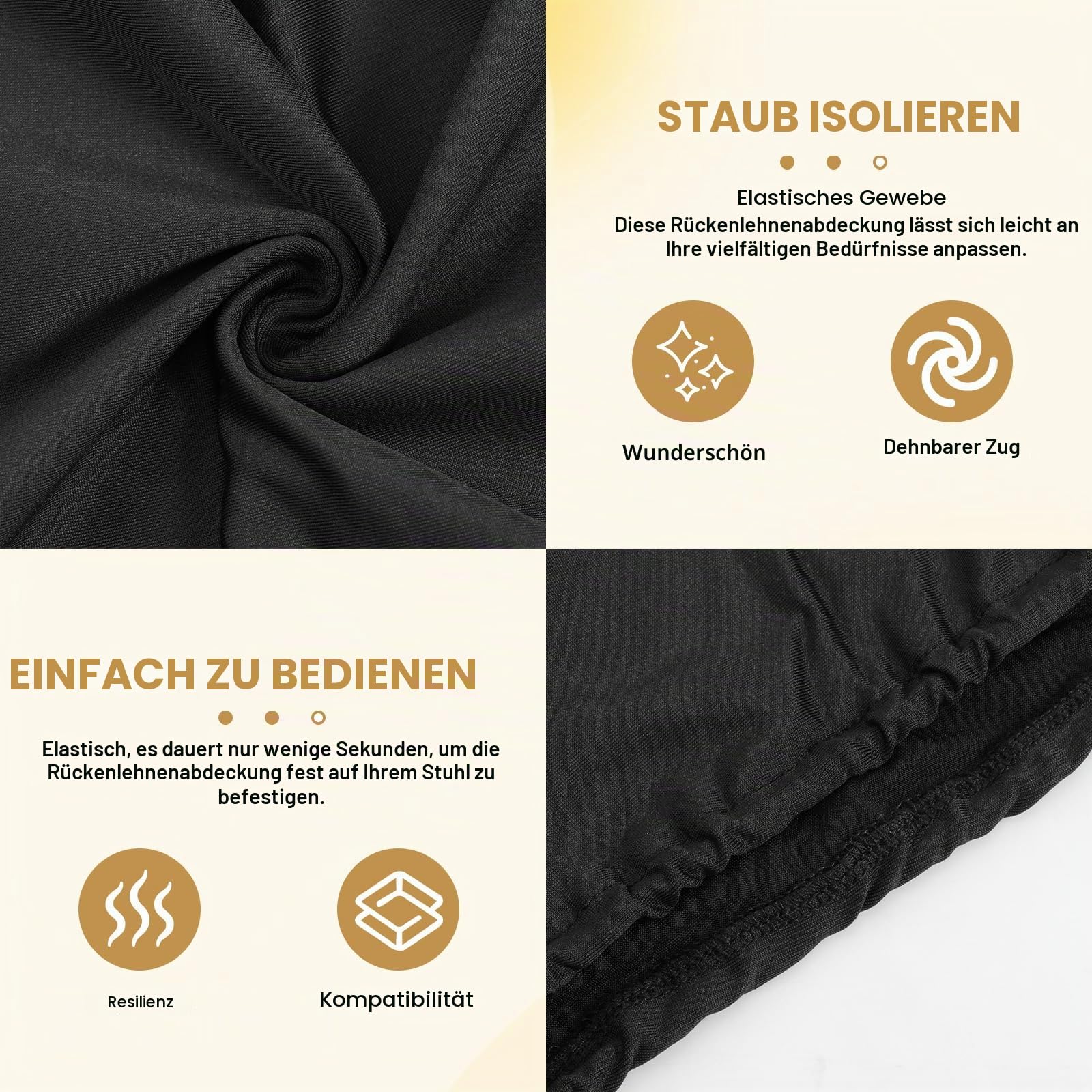 Esszimmerstuhl-Rückenbezüge, elastisch, Polyester, wasserdicht, staubdicht, waschbar, abnehmbarer Schutz für Bankett, Küche, Party, Hotel (klein, schwarz), 4 Stück