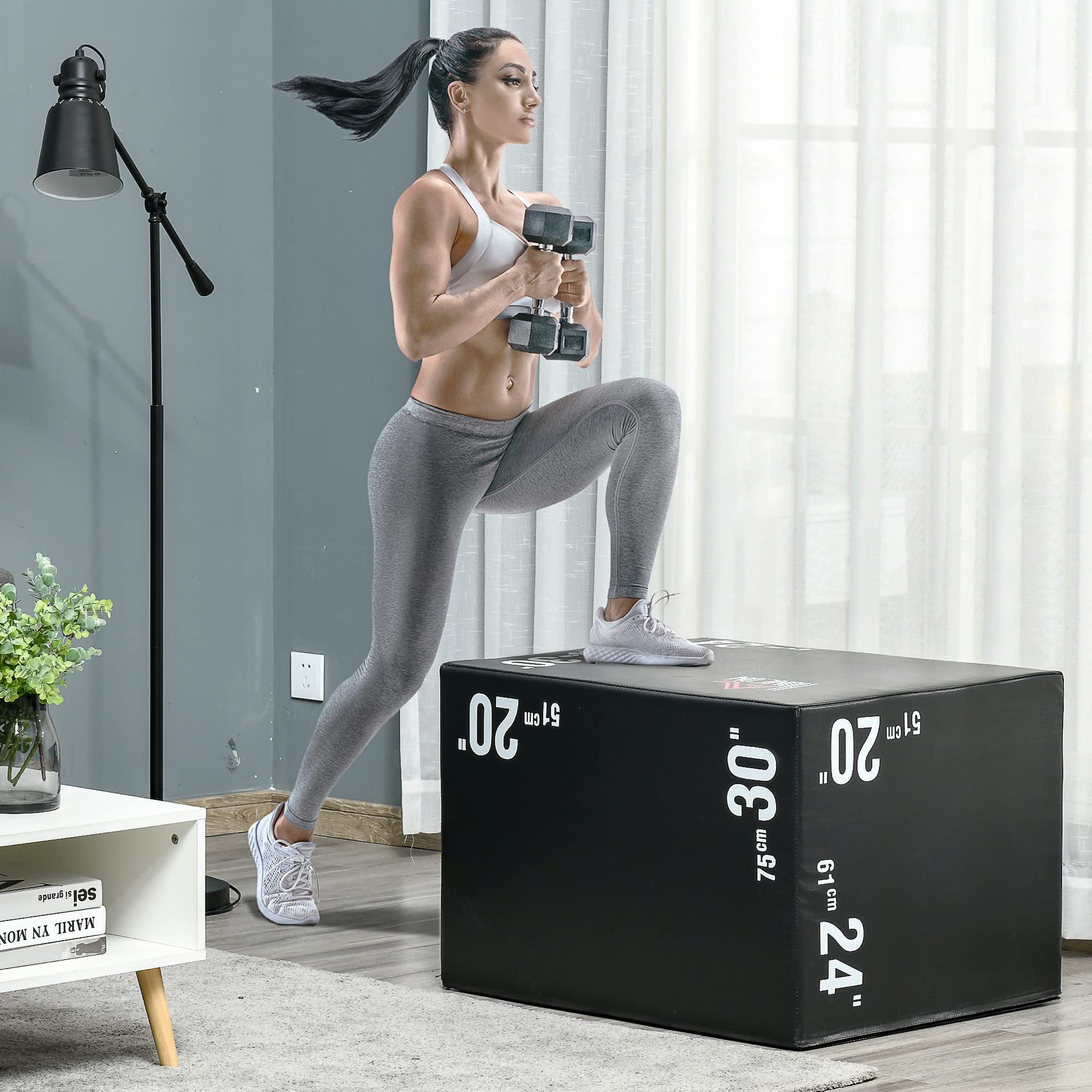 HOMCOM Box Jump pliometrie 3 en 1 Appareil Musculation Fitness plyobox pour Box Training 51/61/75 cm PE Noir