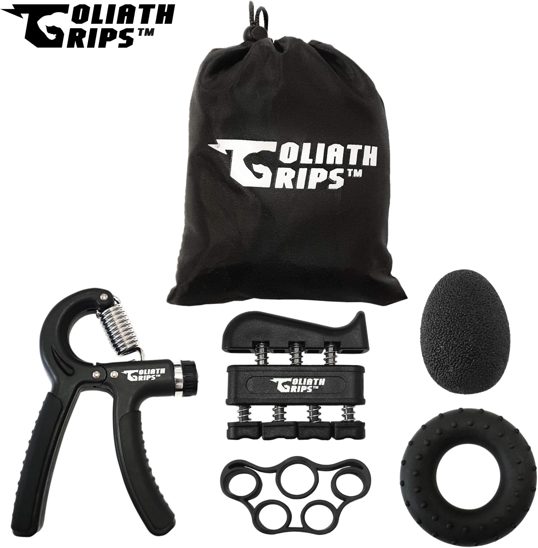 Grip Strength Equipment – 5 Pack Gripper Fitness Set - Forearm Trainer, Hand Strengthener, Finger Stretcher, Massage Ball – Muscle Exerciser for Wrist Strength, Recovery, Physio, Climbing & Crossfit