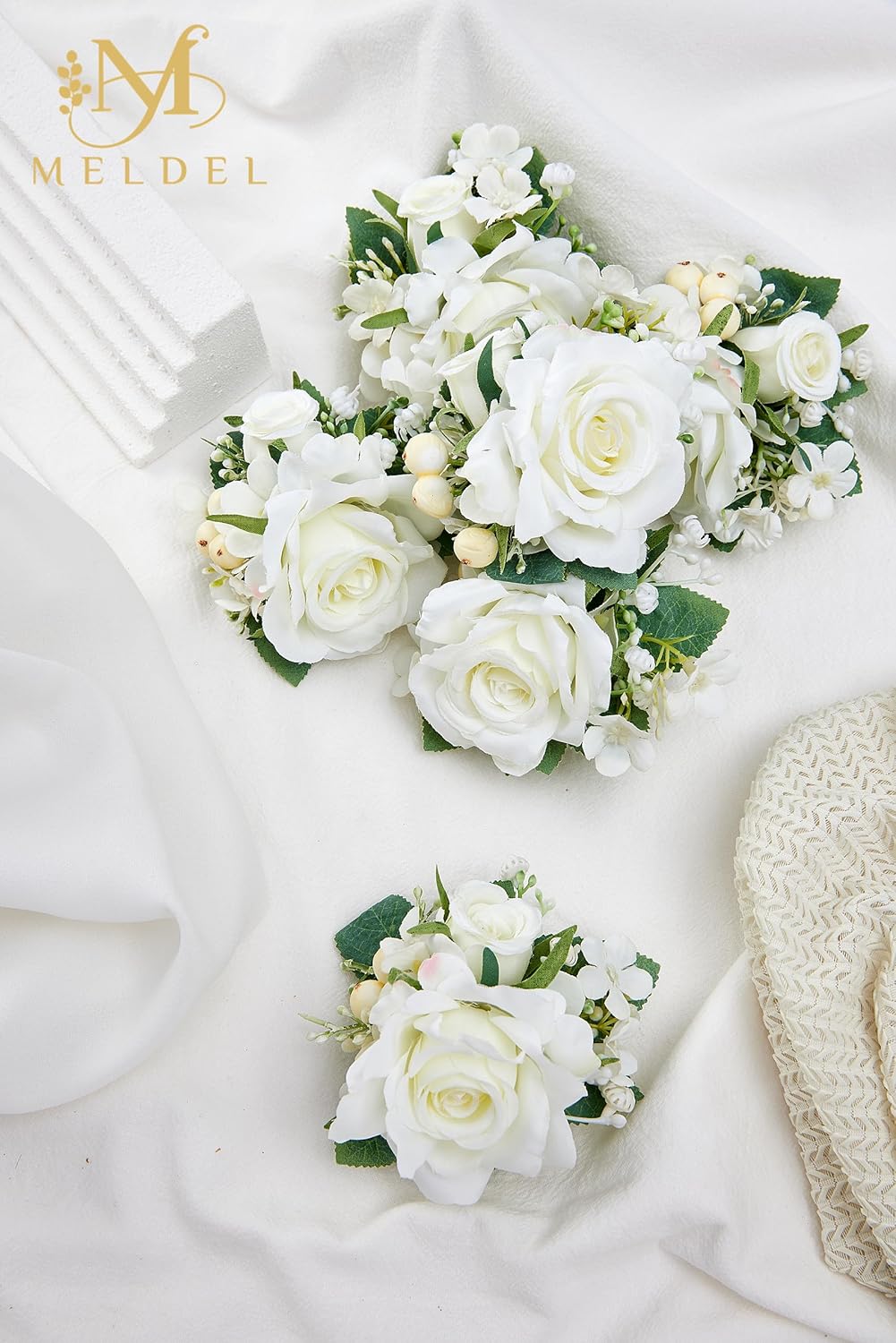 Meldel Pocket Boutonniere for Men, Set of 6, Groom Groomsman Boutonnieres for Wedding Prom Suit Accessories, Artificial White Rose Corsage for Party Ceremony Anniversary Graduation Flowers - Image 5