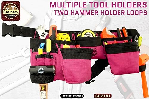 Miniatura 4 de GRAINTEX CD2151 11 Herramienta de acabado de bolsillo Delantal Color Rosa Rip-Stop Lona para Constructores, Electricistas, Fontaneros, Manitas