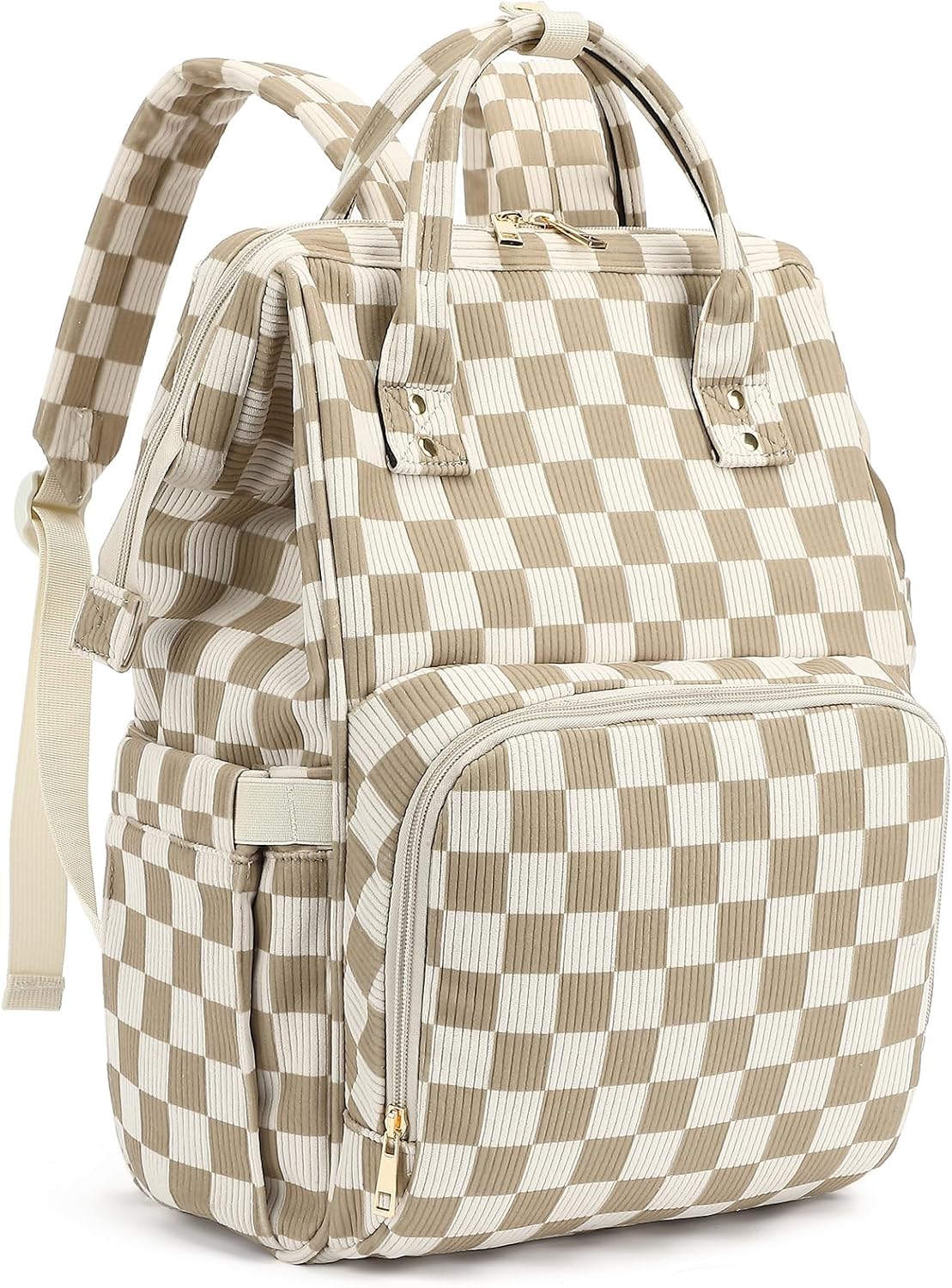 Dezcrab Laptop Backpack for Women, Corduroy College School Backpack Bookbag 15.6 inch Business Computer Travel Backpack (Checkered Brown)