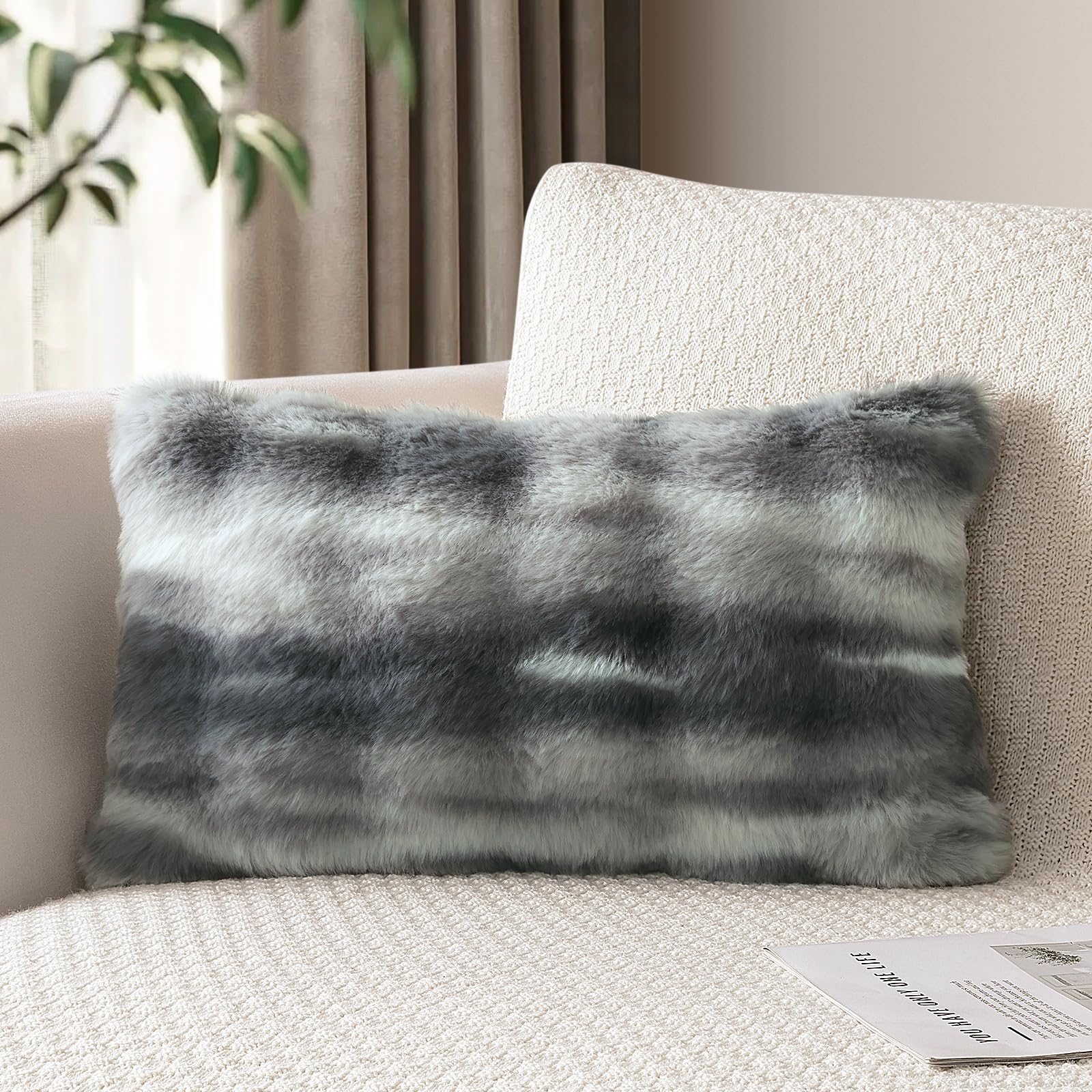 JOTOM Set of 1 Plush Cushion Cover 40x60 cm Soft Decorative Throw Pillow Cover Fluffy Faux Fur Pillowcase for Couch Sofa Bedroom Pillow 16x24 Inch (Dark Grey)