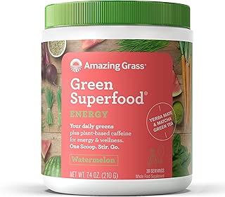 Amazing Grass Green Superfood Energy: Organic Yerba Mate and Matcha Green Tea Powder, Caffeine for energy plus One serving of Greens and Veggies, Watermelon Flavor, 30 Servings - coolthings.us