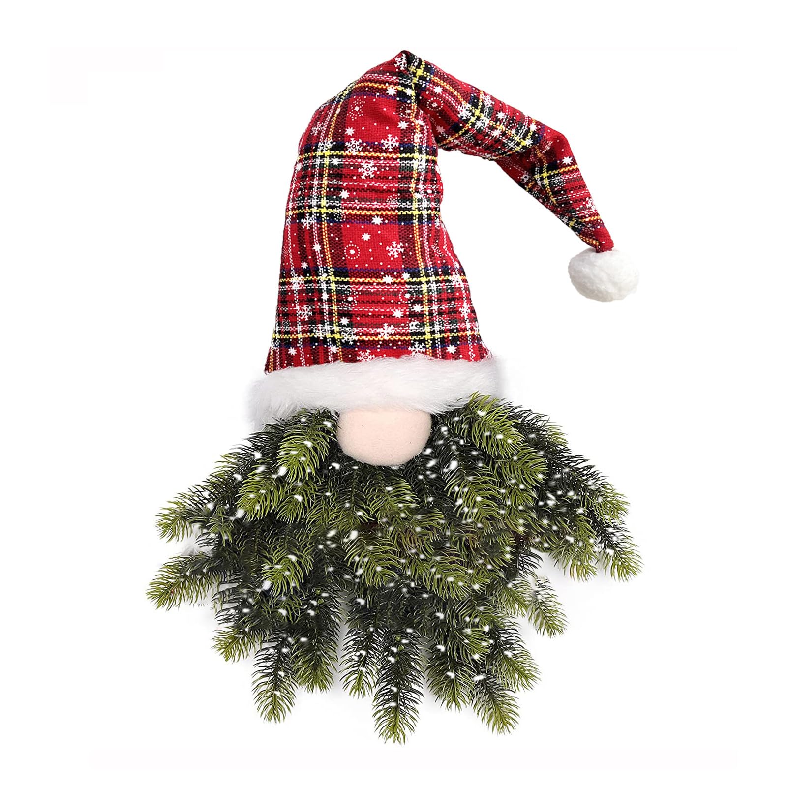 Christmas Gnome Wreath, Hanging Pine Needle Wreath with Lights, Green