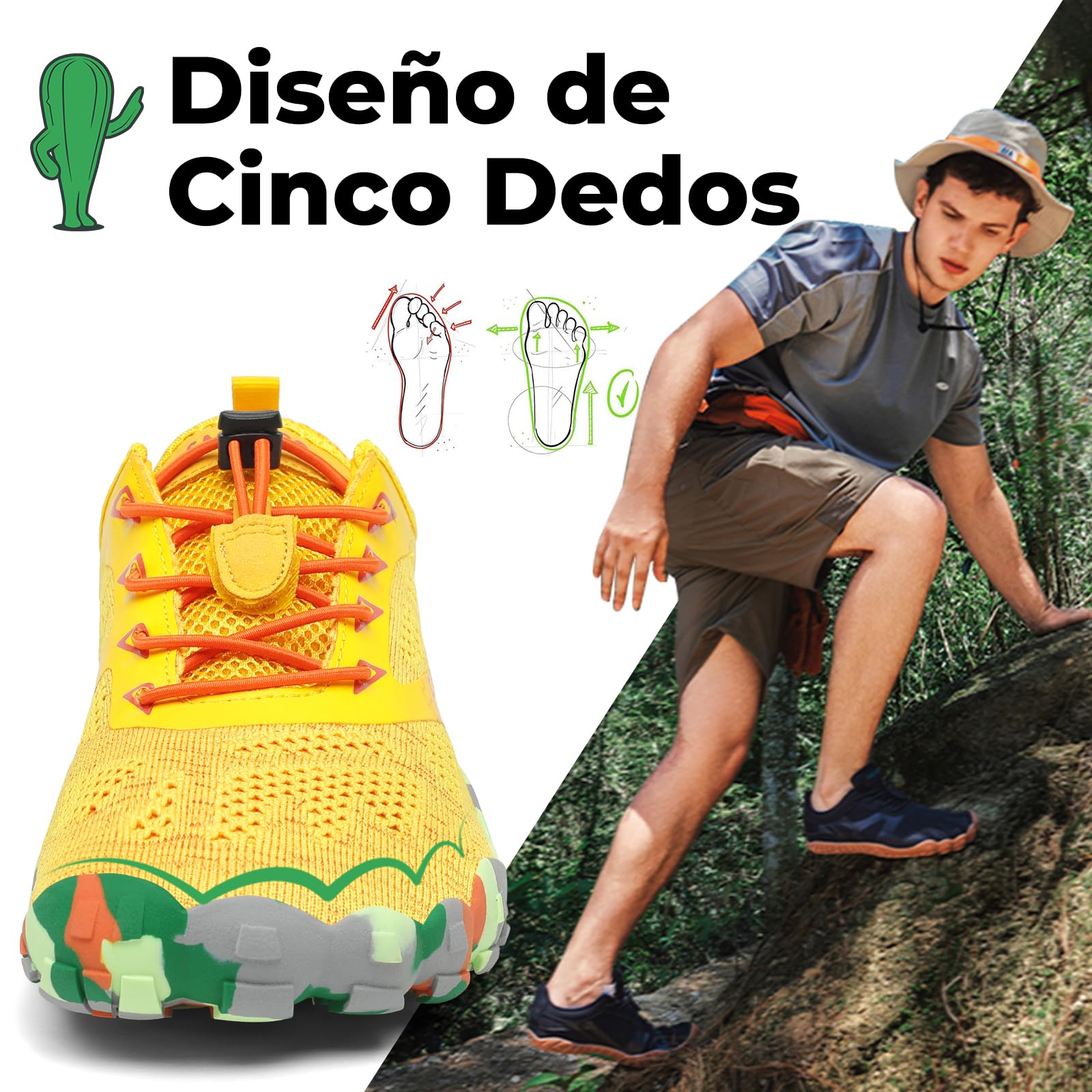 SAGUARO Mujer Barefoot Zapatillas Minimalistas Hombre Ligeras Calzado Minimalista con Suela Zero Drop, Smart II - Zapatos Barefoot Amarillo,Gr.41