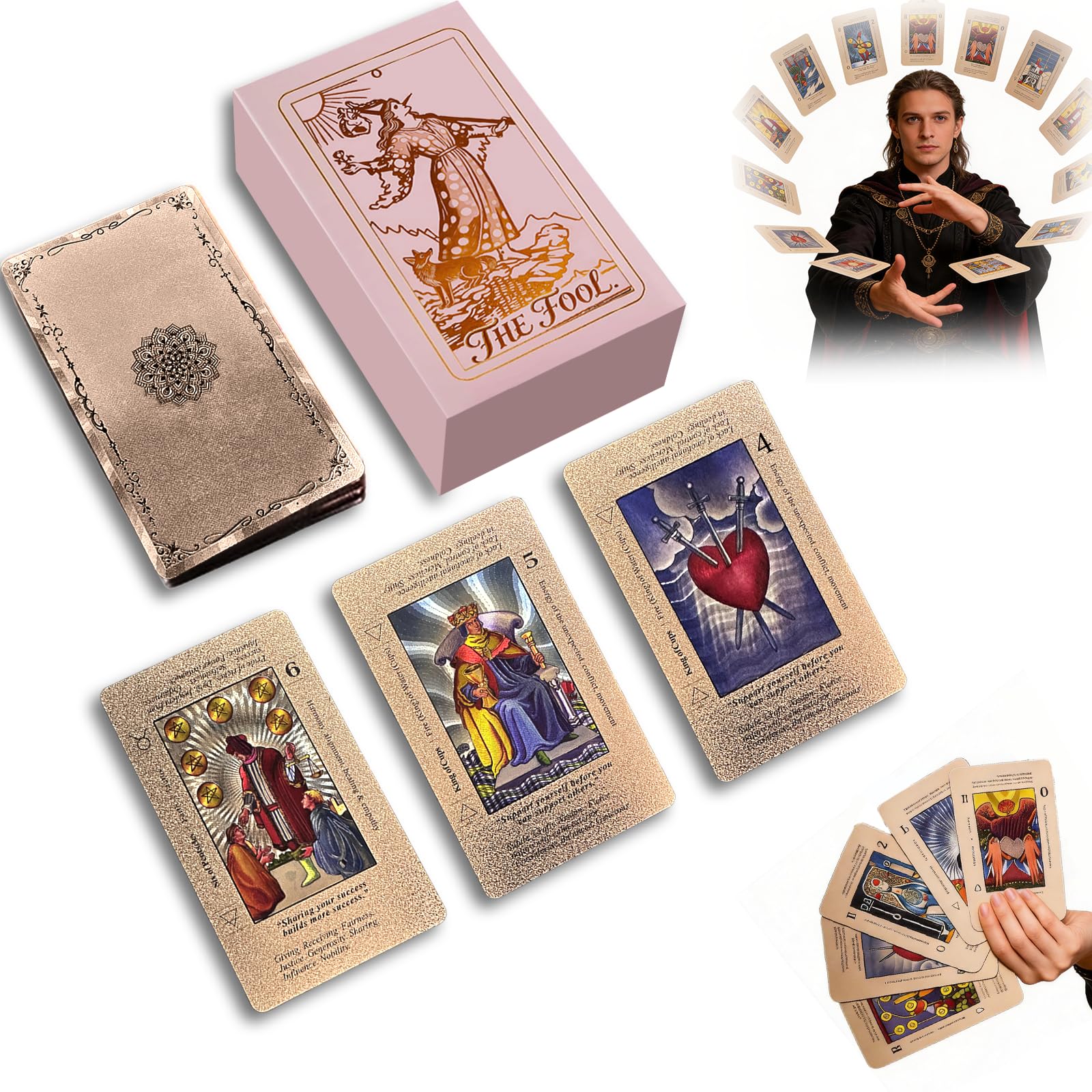 78PCS Rose Gold Tarot Cards, Pink Tarot Cards for Beginners with Guidebook Tarots Card Deck with Meanings on Them