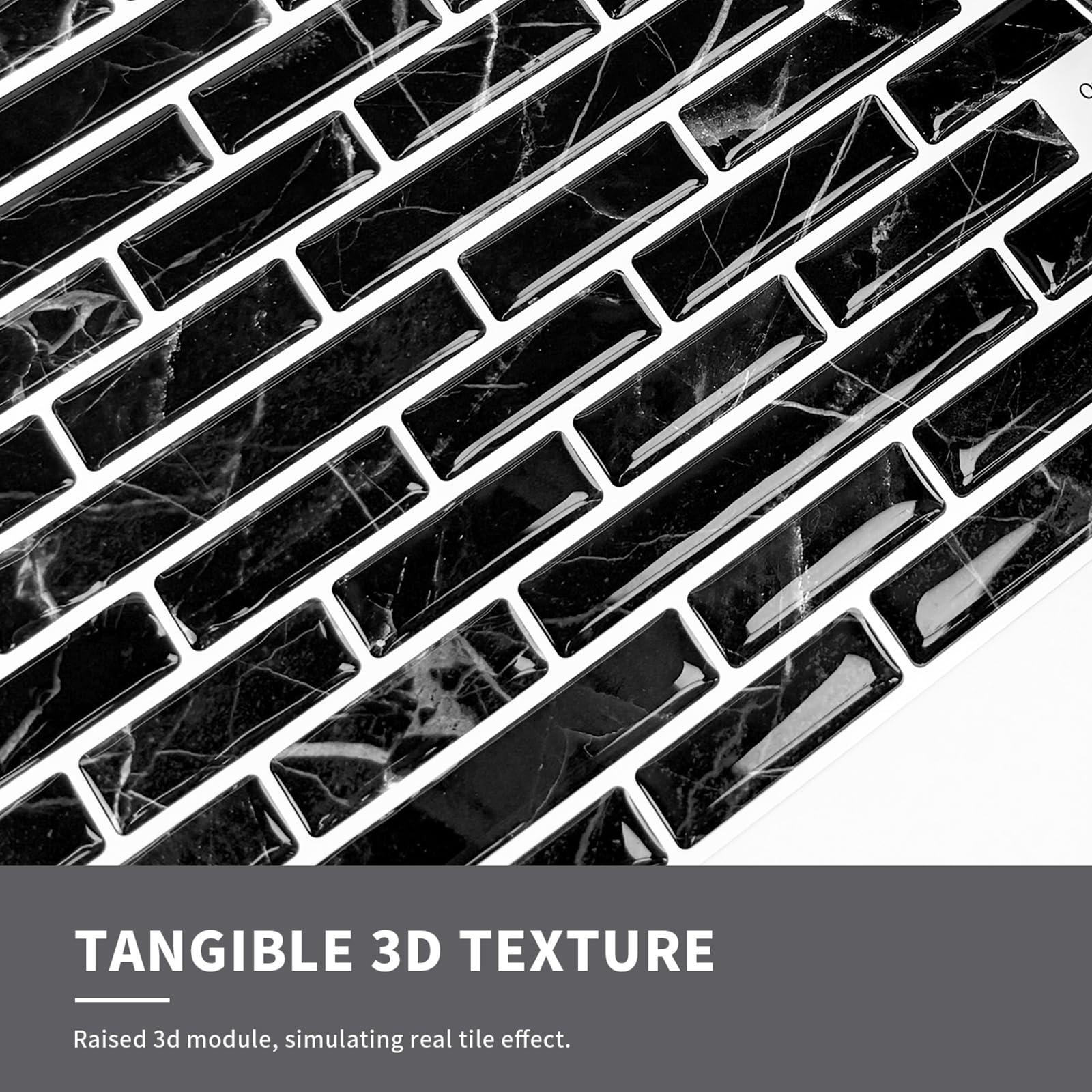 Piastrelle in ceramica 3D, 10 pezzi, 30,5 x 30,5 cm, autoadesive, pannelli da parete 3D, per cucina, bagno, parete (nero)