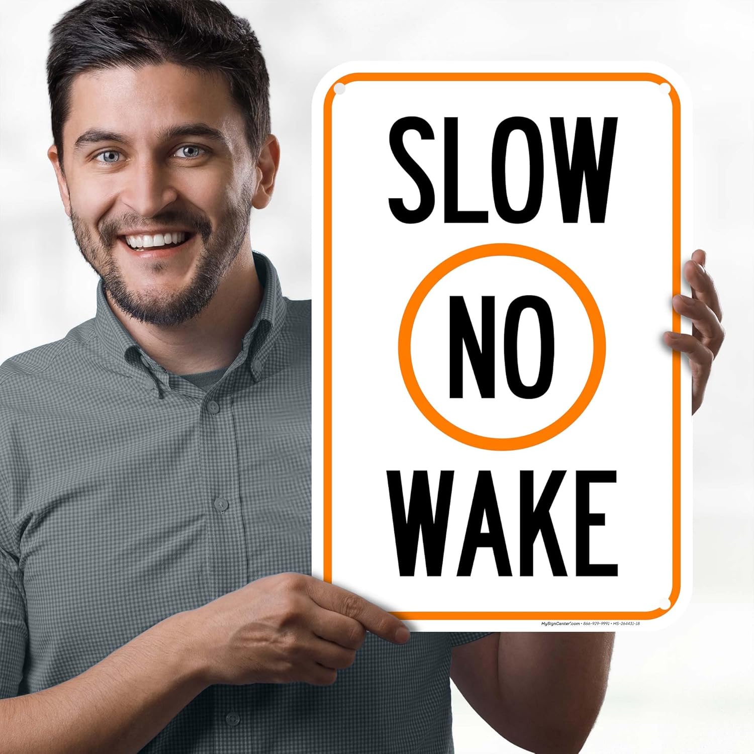 Slow No Wake Yellow Sign, 12x18 Inches, 55 mil thick HDPS (high density polystyrene), Made in USA by My Sign Center