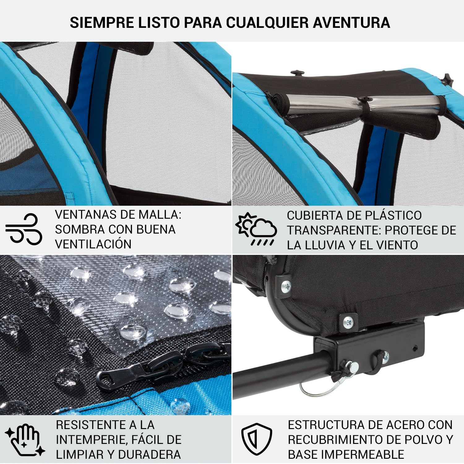 Klarfit Husky City Carrito para Perros Bicicleta, Silla Ruedas, Remolque Bicicleta Lona Oxford 600D, Reflectores, Bandera de Advertencia y Correa Seguridad, Pequeños/Medianos, 250L, 45kg MAX.