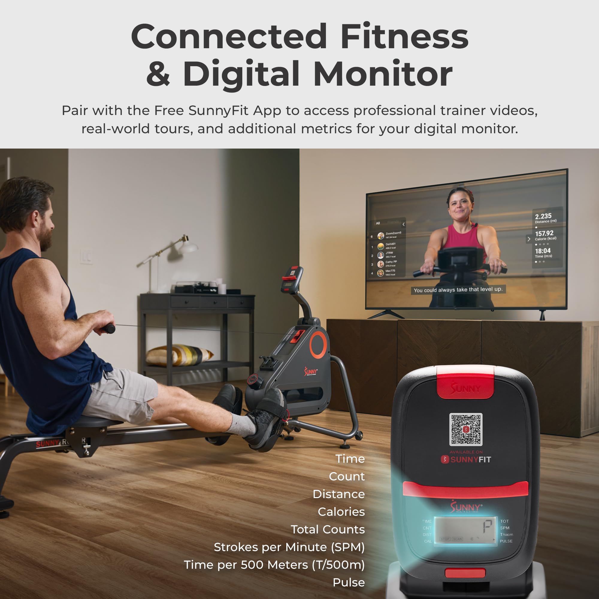 Sunny Health & Fitness Magnetic Rowing Machine for Home Exercise, Quiet & Smooth Rower with Compact Storage and Optional Free SunnyFit App Connectivity - 4