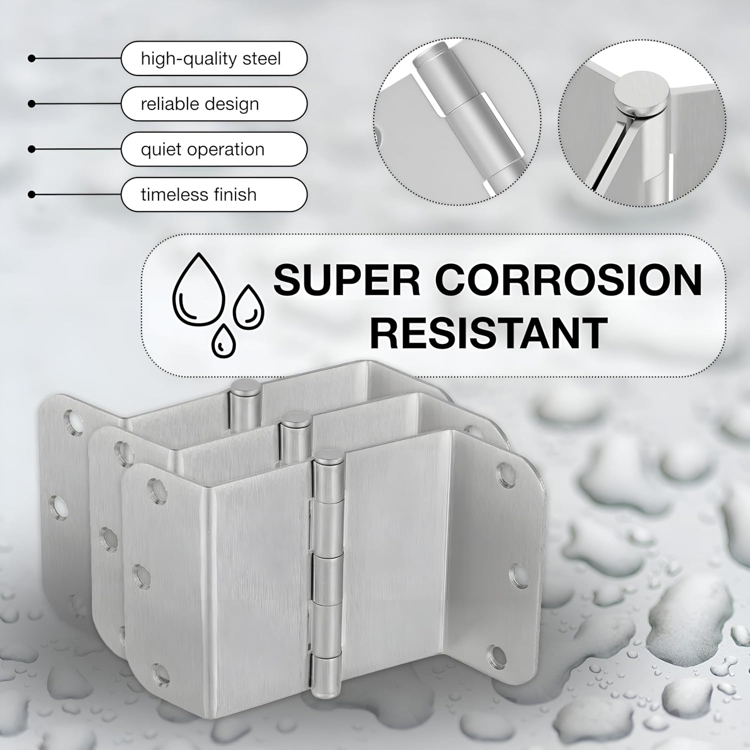 3-Pack Offset Door Hinges, Brushed Nickel Door Hinges 3.5 Inch 5/8" Radius Corner for Handicap, Swing Clear for Exterior & Interior with Wall Handle Stopper & Grease, Heavy Duty Hardware