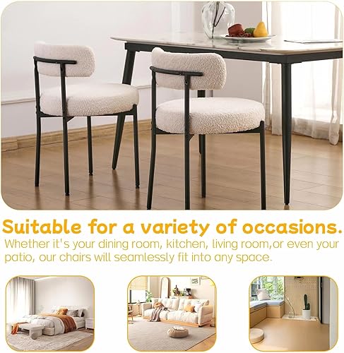 Miniatura 6 de Juego de 6 sillas de comedor blancas EDWELL, sillas modernas de comedor con cojines de 3.94" de mediados de siglo, sillas redondas tapizadas de