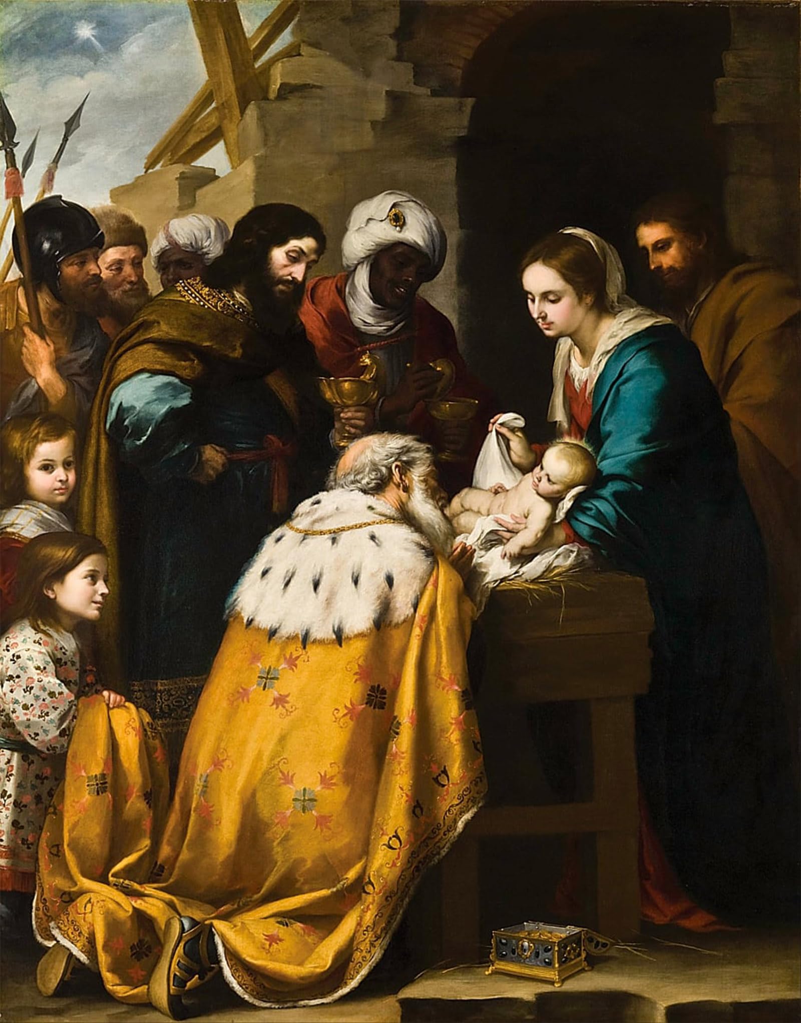 ARTXLXXBN Famous Print Painting Colorful Art Print Adoration of the Magi by Bartolomé Esteban Murillo Canvas Art Decorations for Home Decor 60x90cm