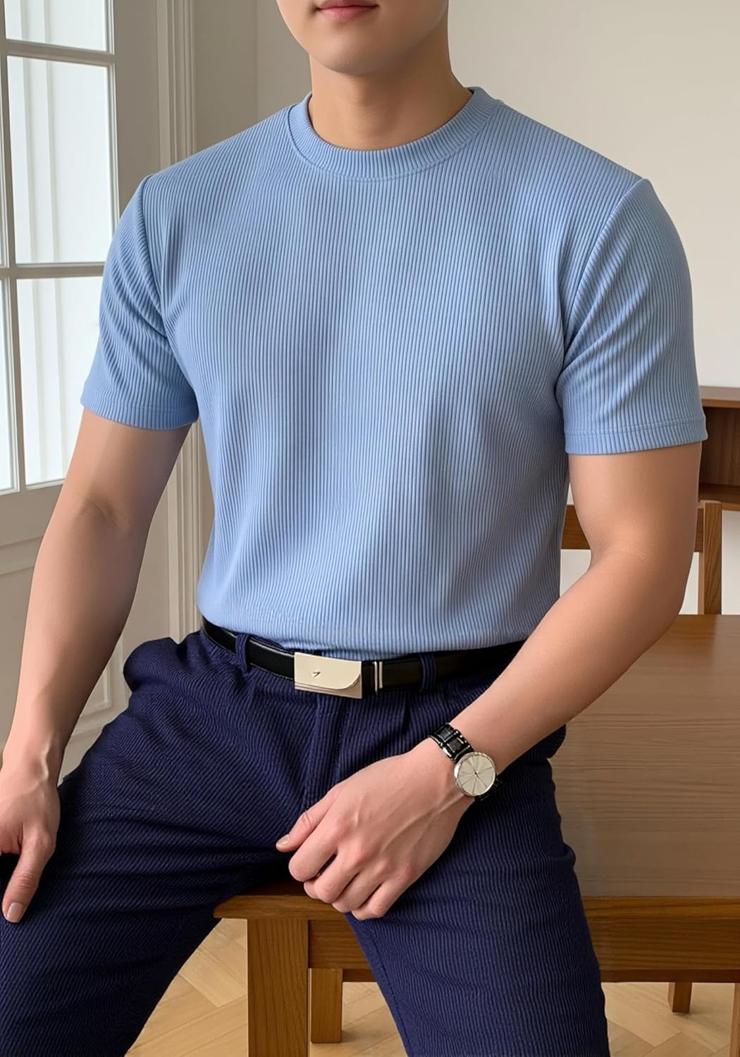 Corduroy Pants Men Classic Fit Flat-Front Casual High Waist Mens Corduroy Dress Pant - Image 4