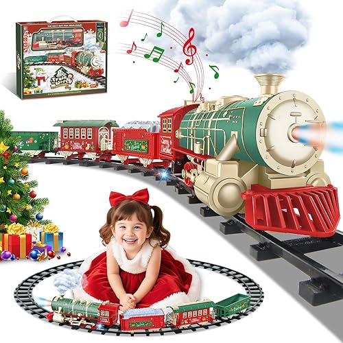 Miniatura 9 de Juego de tren de Navidad para árbol, tren de juguete eléctrico con luz y sonidos, tren para niños con 10 pistas para niños de 3 a 8 años, juego de