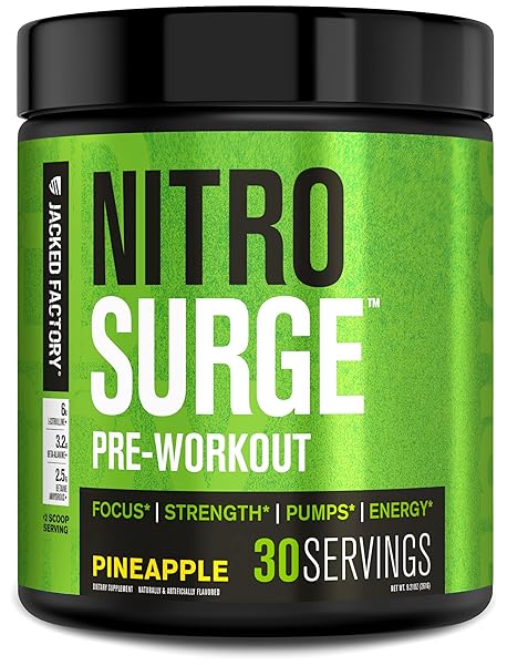 Jacked Factory NITROSURGE Pre Workout Supplement - Energy Booster, Instant Strength Gains, Clear Focus & Intense Pumps - NO Booster & Powerful Preworkout Energy Powder - 30 Servings, Blue Raspberry