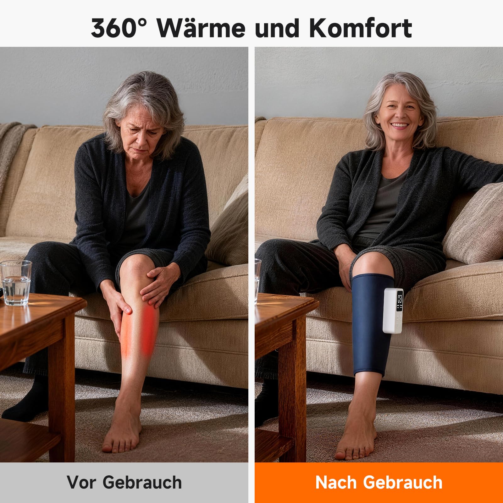 Kabelloses Wadenmassagegerät mit EMS, Bein Massagegerät mit Heizung & Luftkompression – 3 Modi + 3 Stufen für Beine Waden Unterschenkel