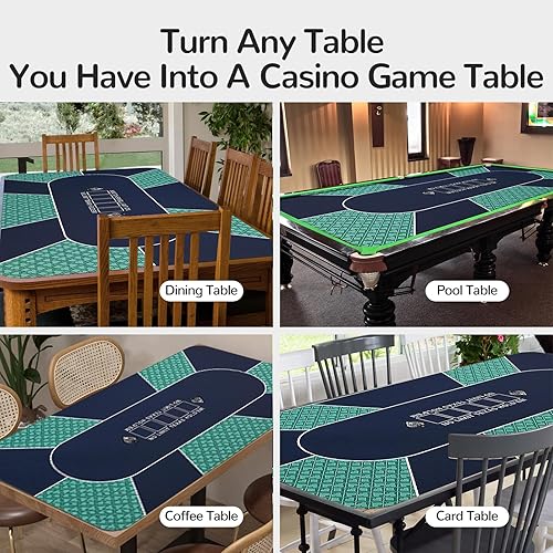 Miniatura 4 de FURUISEN Alfombrilla de póquer profesional de 70 pulgadas x 35 pulgadas, 8 jugadores de goma portátil Texas Hold'em Poker con bolsa de transporte