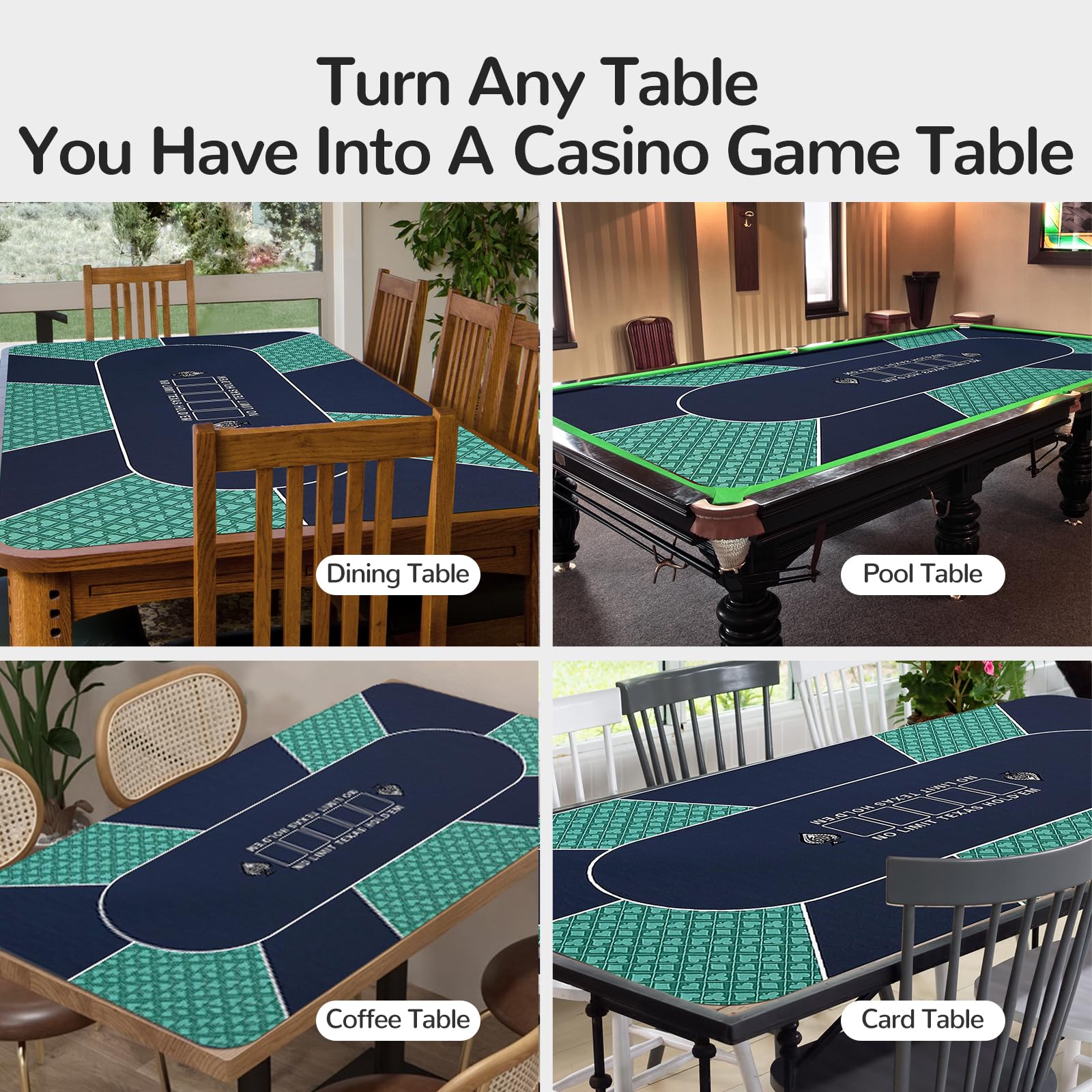 Pokermatte 180 x 90 cm, Professionelle Texas Holdem Poker Matte Pokerteppich Inklusive Tragetasche für bis zu 8 Spieler