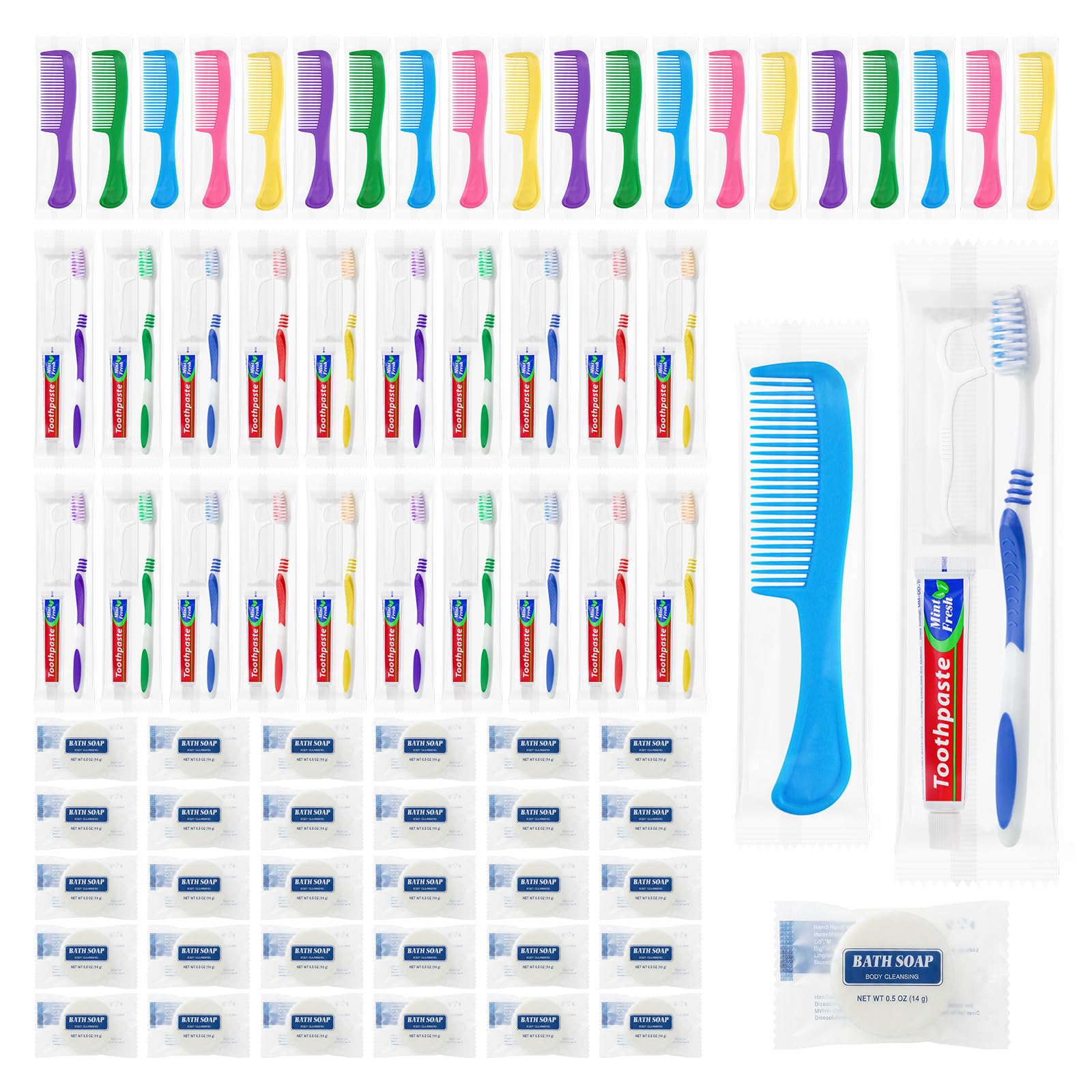 Spazzolini usa e getta, dentifricio, filo interdentale, pettine e sapone in | Filo interdentale, sapone da bar confezionato singolarmente, kit di igiene di base, per viaggi, hotel, campeggio, donazioni