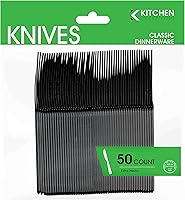 Vista 9 de PLASTICPRO Paquete de 200 cuchillos de plástico pesados, cuchillos desechables negros, juego de cubiertos de plástico