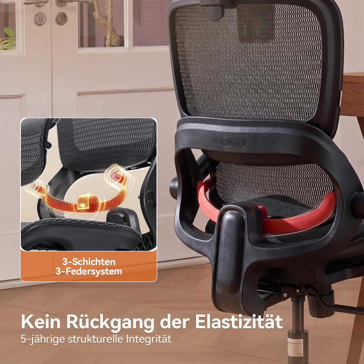 SIHOO Bürostuhl Ergonomisch, Schreibtischstuhl mit 4D Dynamischer Lordosenstütze, Breiter Kopfstütze & Klappbaren Armlehnen, Neigung 90-135°, Schwarz
