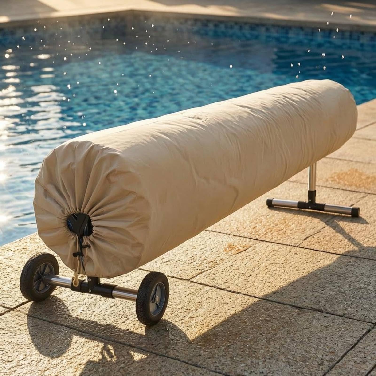 KESOTO para Piscina Exterior Tela Oxford Impermeable Diseño de Ajuste con Cordón y Cierre de Confiable Protege de Humedad y Polvo Adecuada para Uso en Patios, Blanco, Blanco Arroz, 610 96cm