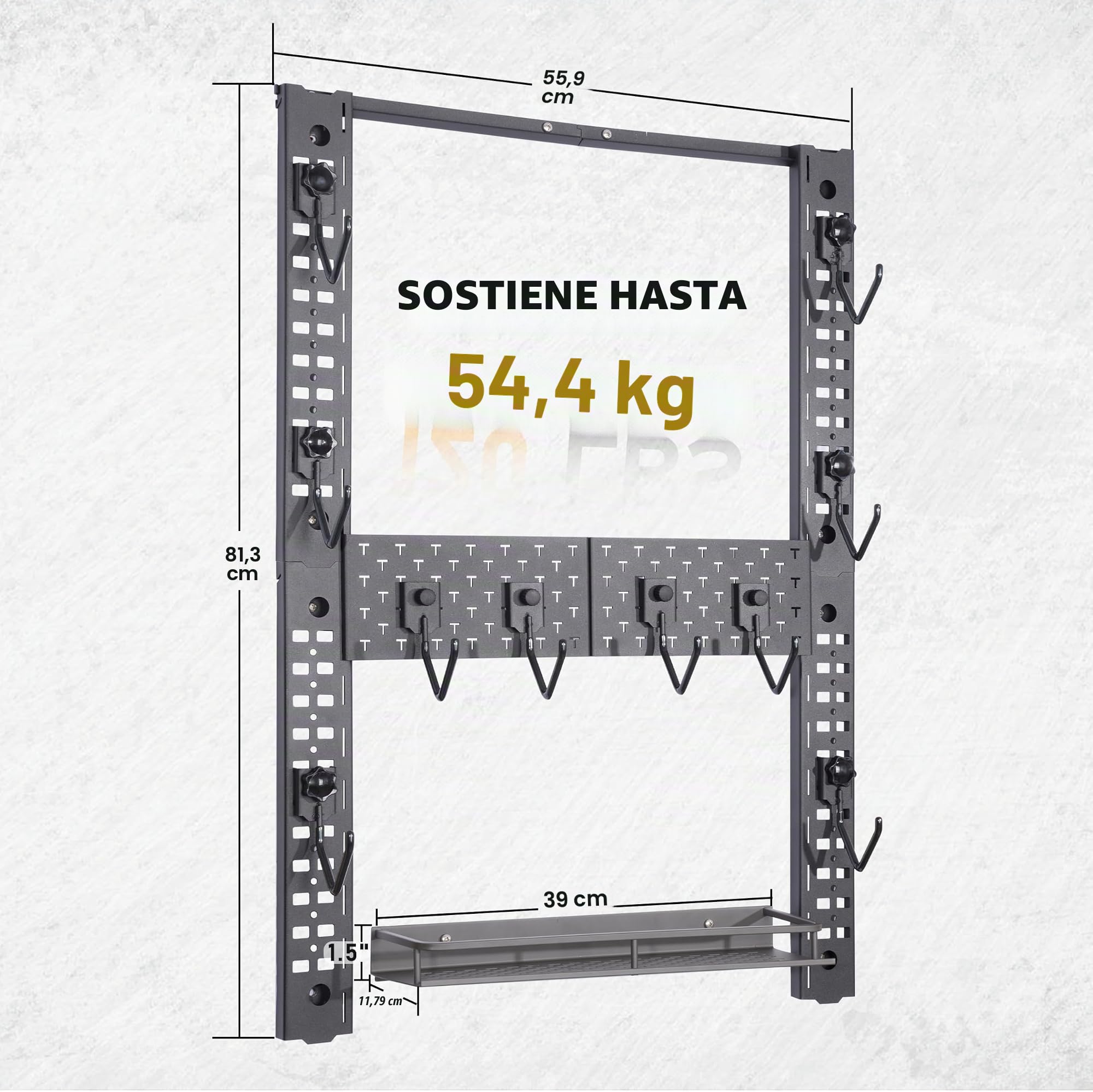 BOOSTEADY Soporte para Armas de Pared Modular con 10 Ganchos J: Accesorios Caza Soporte de Pared para Fusiles Rifles y Escopetas Hasta 120 lbs, Organizador de Armas de Pared con Estante, 31,8 x 22