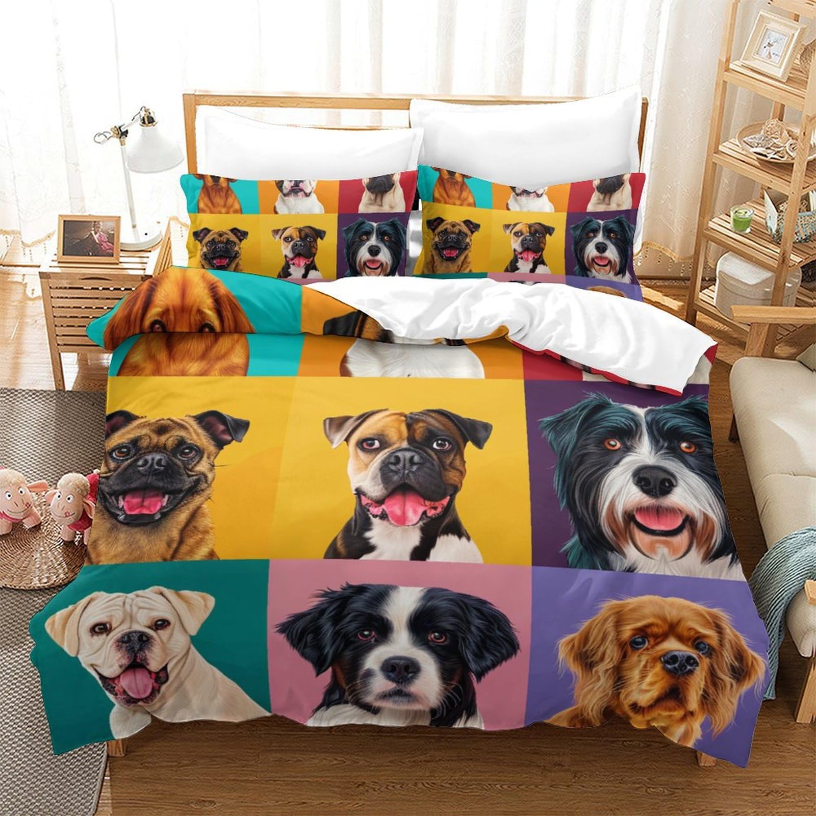 Housse de couette chien 3D抗 plissage en microfibre fermeture éclair pour grand lit