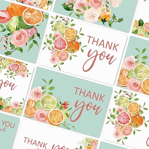 Miniatura 7 de AnyDesign Juego de 36 tarjetas de agradecimiento florales naranjas, ramos de flores naranjas, tarjetas de felicitación en blanco con sobres,