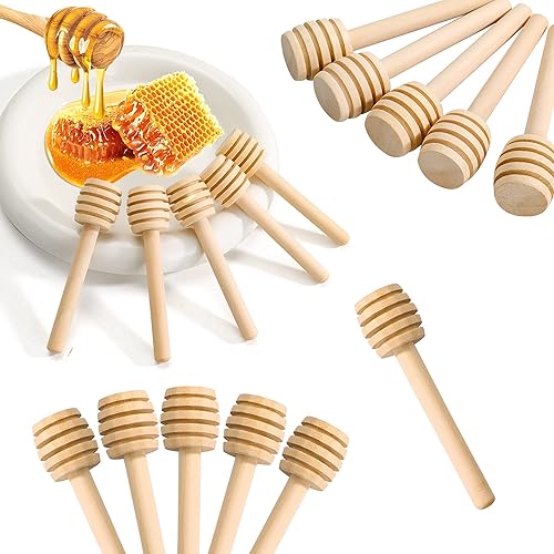 100 Pack Mini Honey Dipper Stick, 3 Inch Wooden Honey Comb Wand, Mini Wood Honey Stirrer Stick for Honey Jar Dispense Drizzle Honey and Wedding Party
