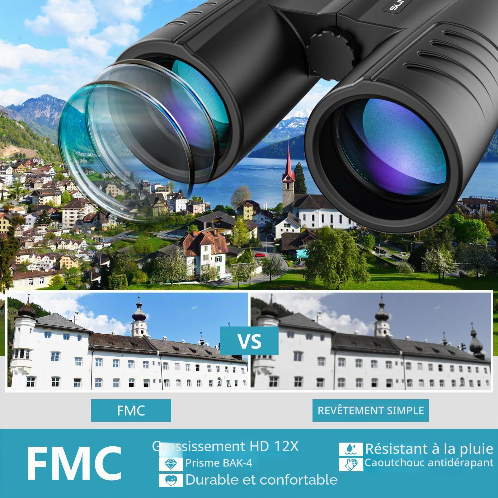 12 x 42 Jumelle,Jumelles Adultes Puissante, Jumelles Professionnelles HD pour Observation des Oiseaux et Etoiles, Voyages, Chasse et Sport de Vue avec Adaptateur pour Téléphone