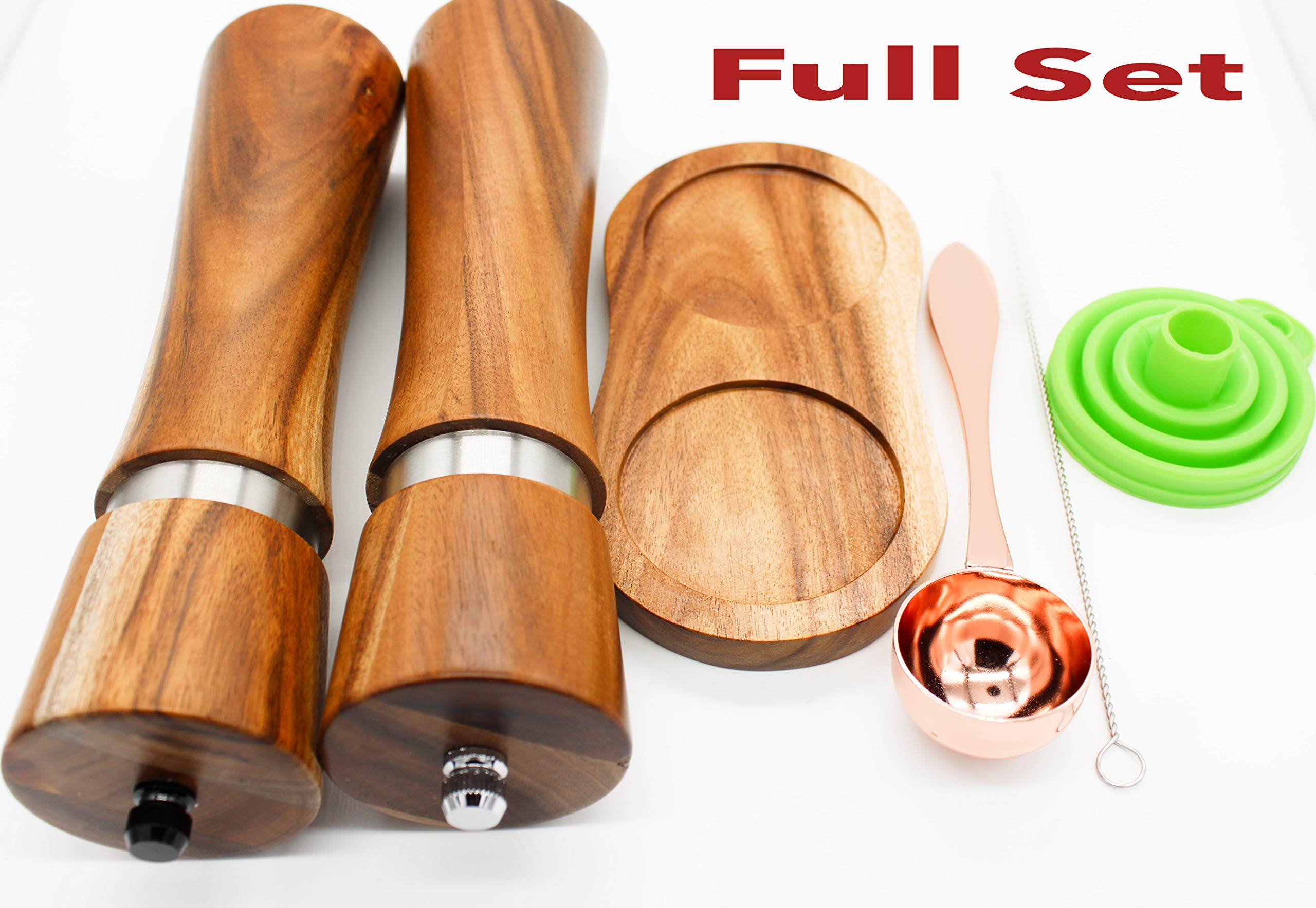 Salz- & Pfeffermühlen-Set Aus Holz Mit Tablett – Verstellbar & Nachfüllbar